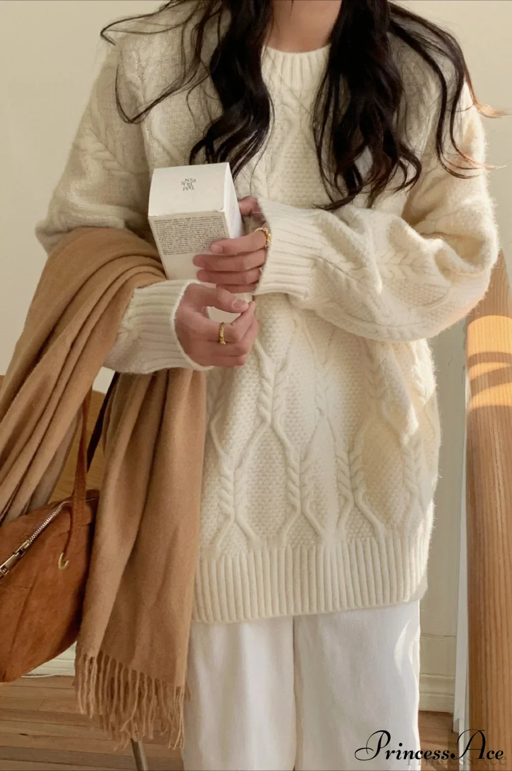 Lazy Style Candy-Colored Cable-Knit Sweater - Image 2