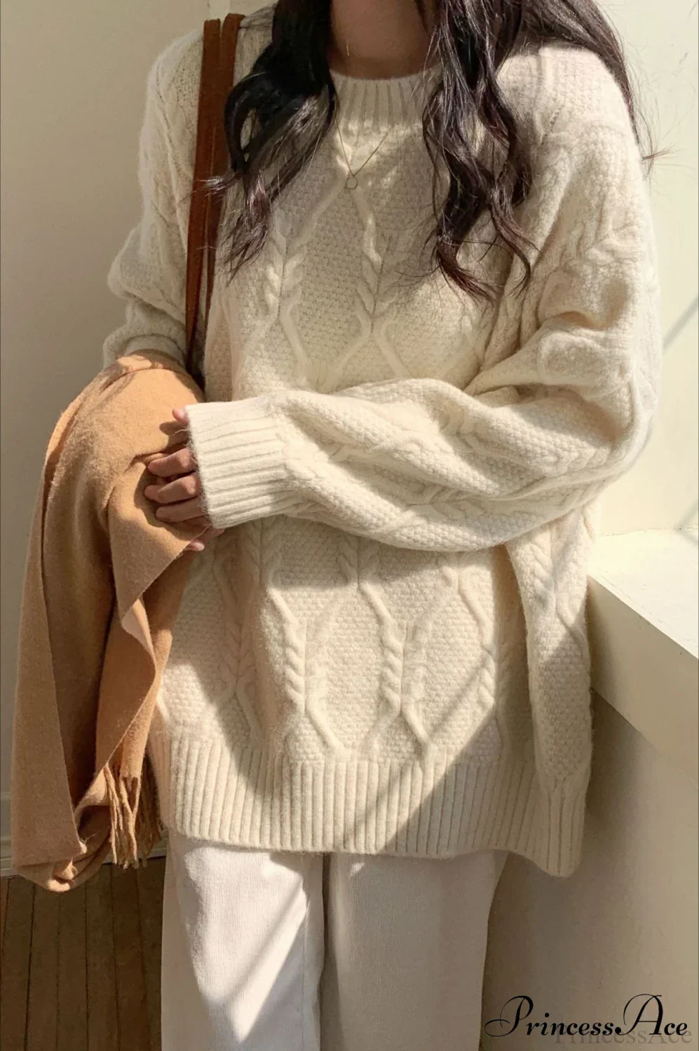 Lazy Style Candy-Colored Cable-Knit Sweater - Image 3