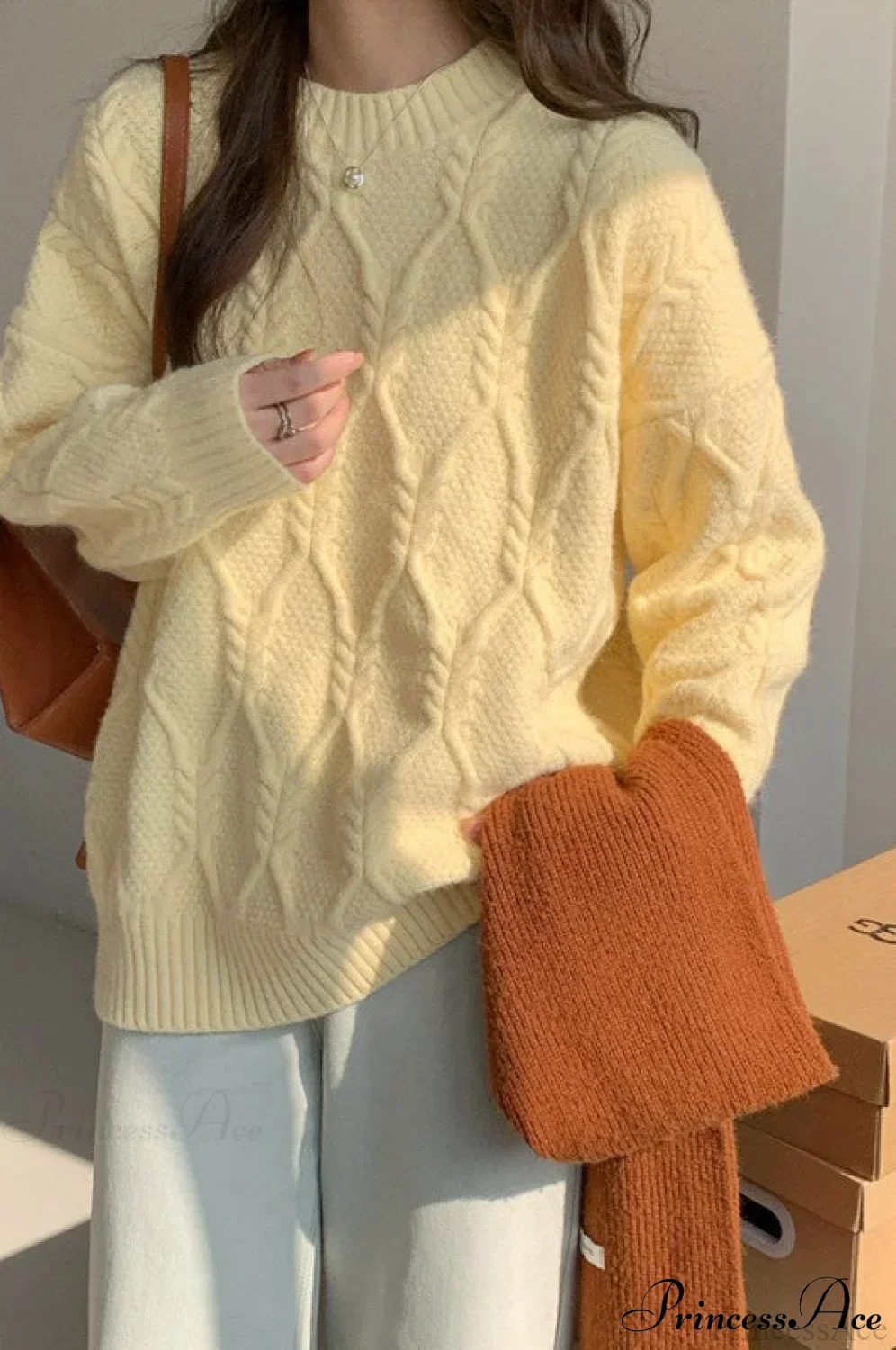 Lazy Style Candy-Colored Cable-Knit Sweater - Image 5