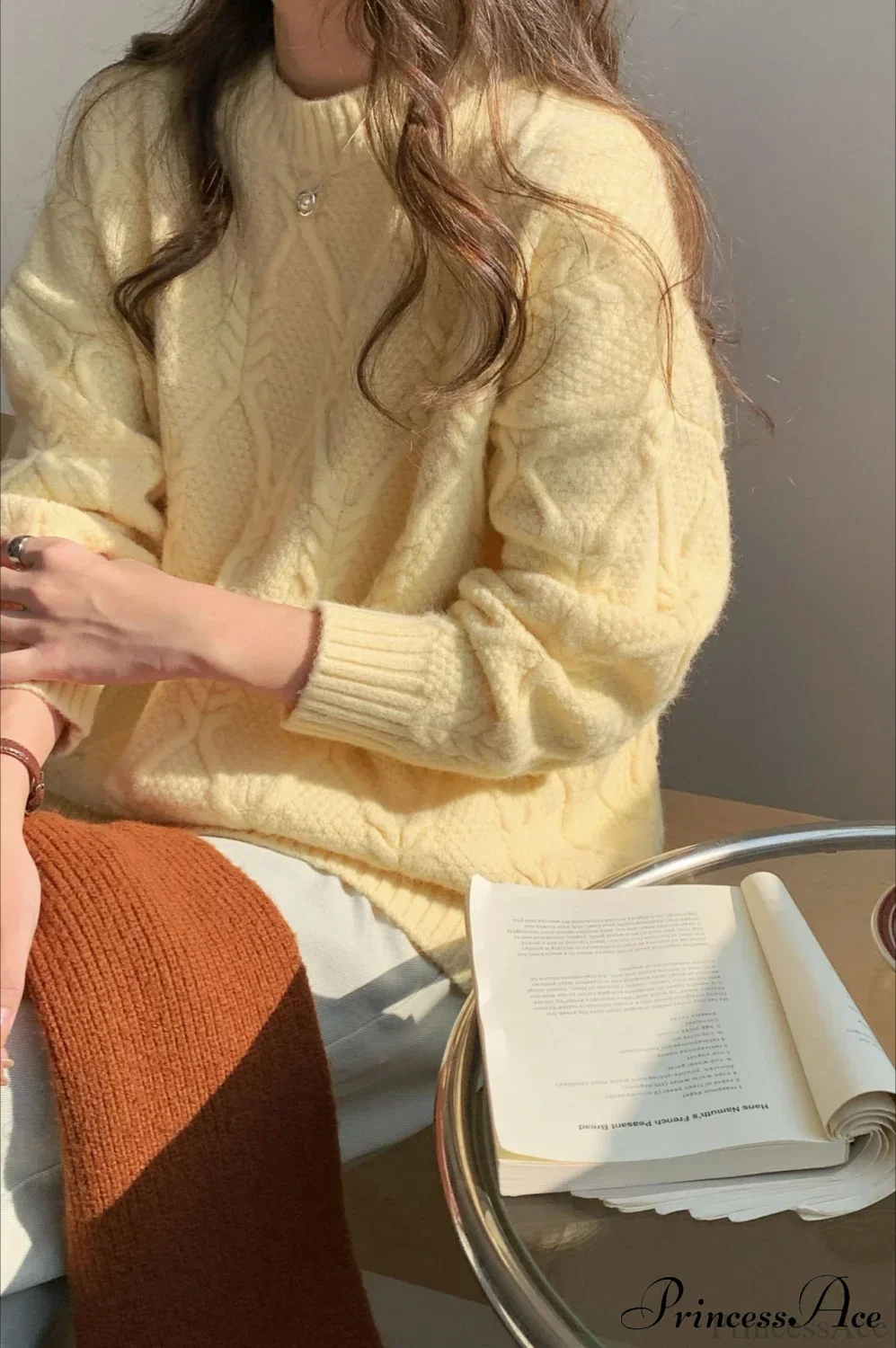 Lazy Style Candy-Colored Cable-Knit Sweater - Image 6