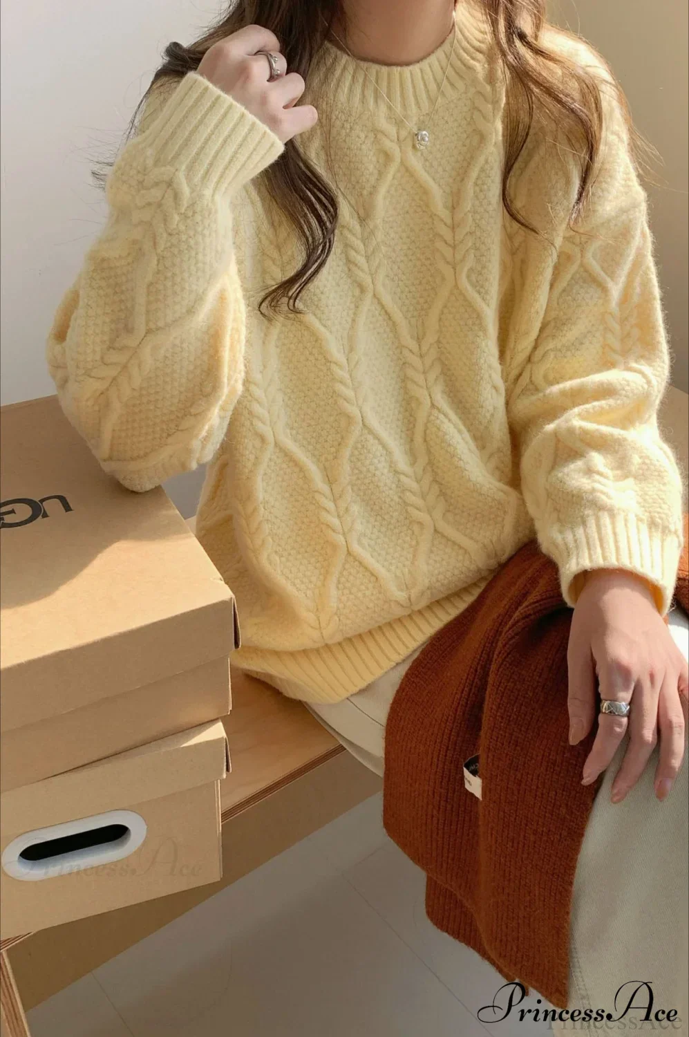 Lazy Style Candy-Colored Cable-Knit Sweater - Image 7