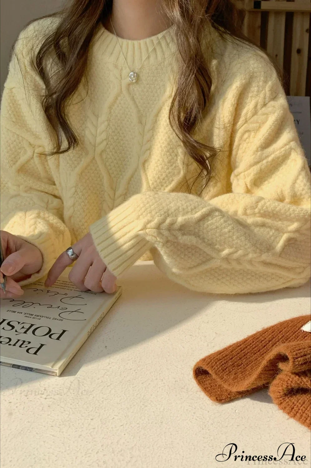Lazy Style Candy-Colored Cable-Knit Sweater - Image 9