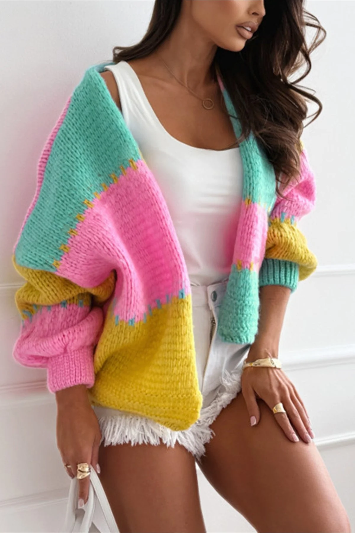 Lazy-Style Color-Block Loose Knit Cardigan - Image 2