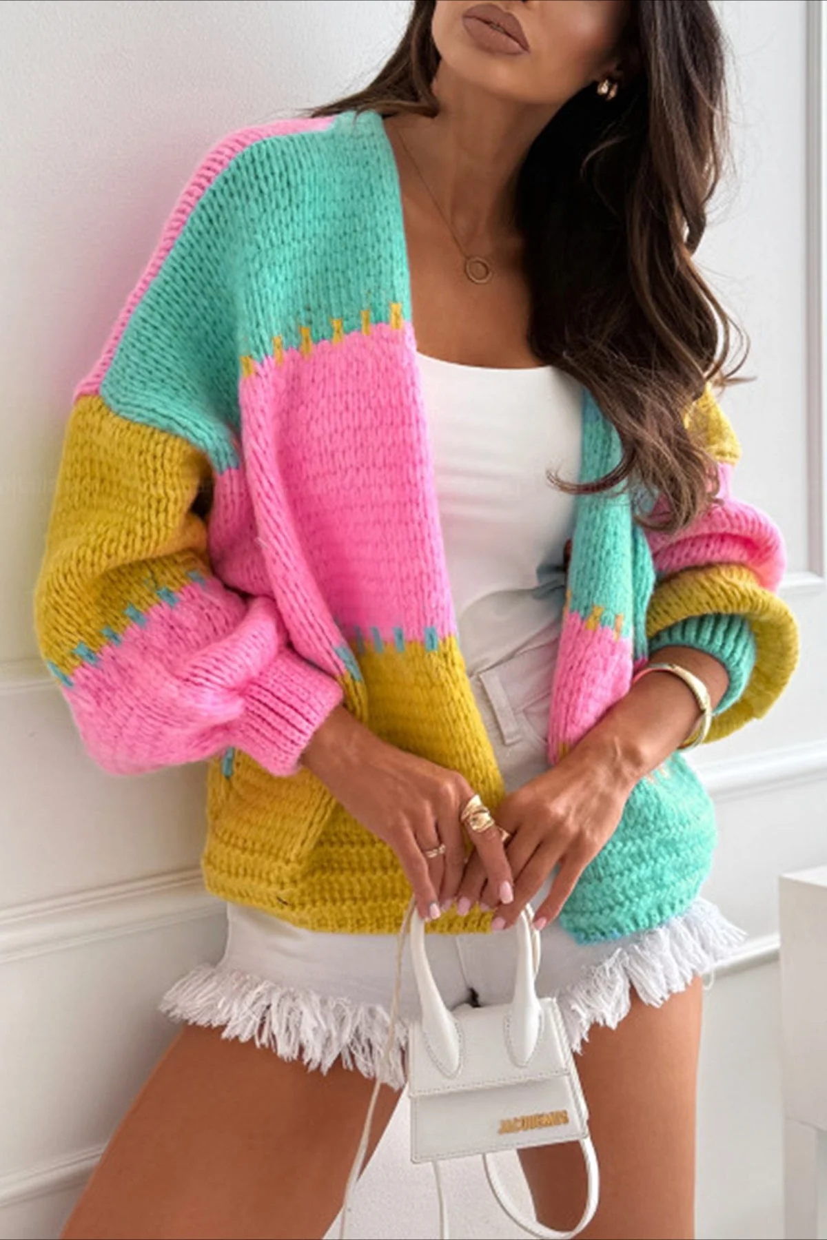 Lazy-Style Color-Block Loose Knit Cardigan - Image 3