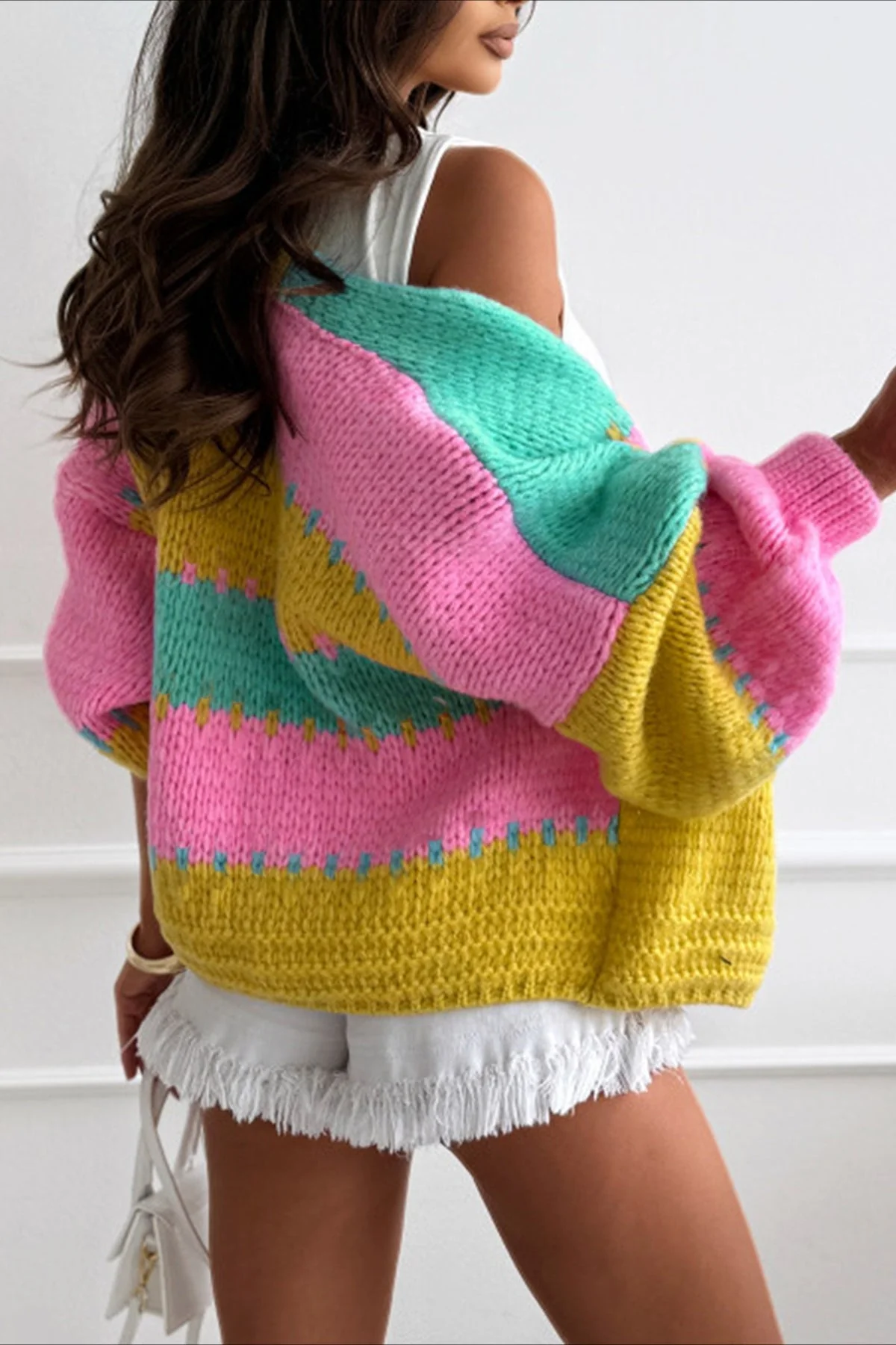 Lazy-Style Color-Block Loose Knit Cardigan - Image 4