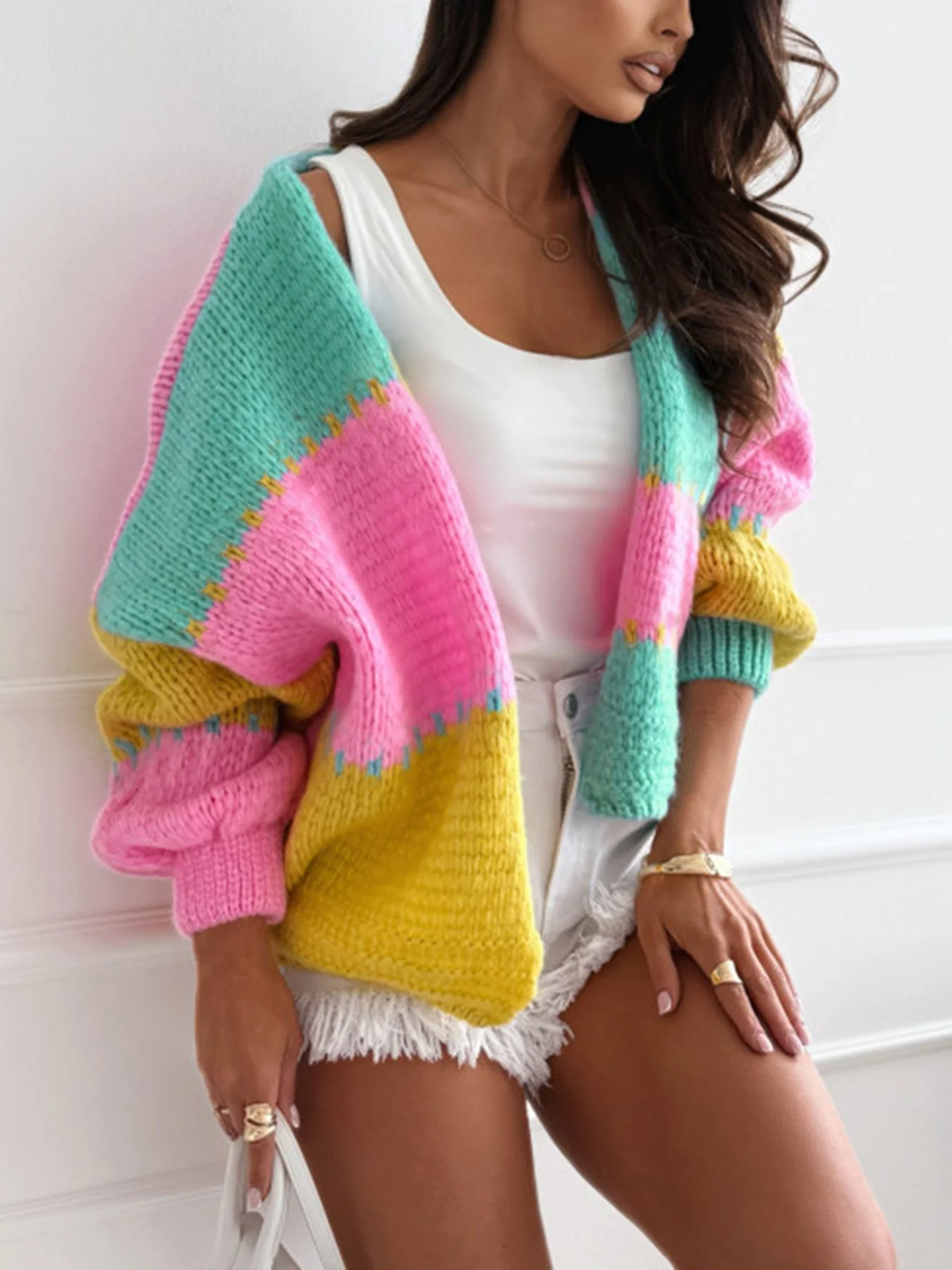 Lazy-Style Color-Block Loose Knit Cardigan - Image 5