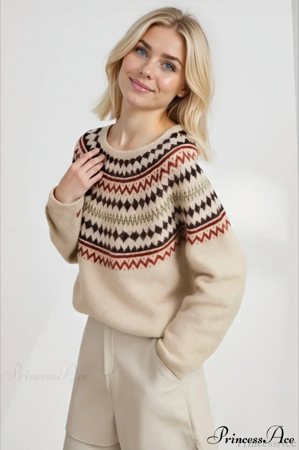 Lazy-Style Fair Isle Retro Versatile Crew-Neck Sweater - Image 3