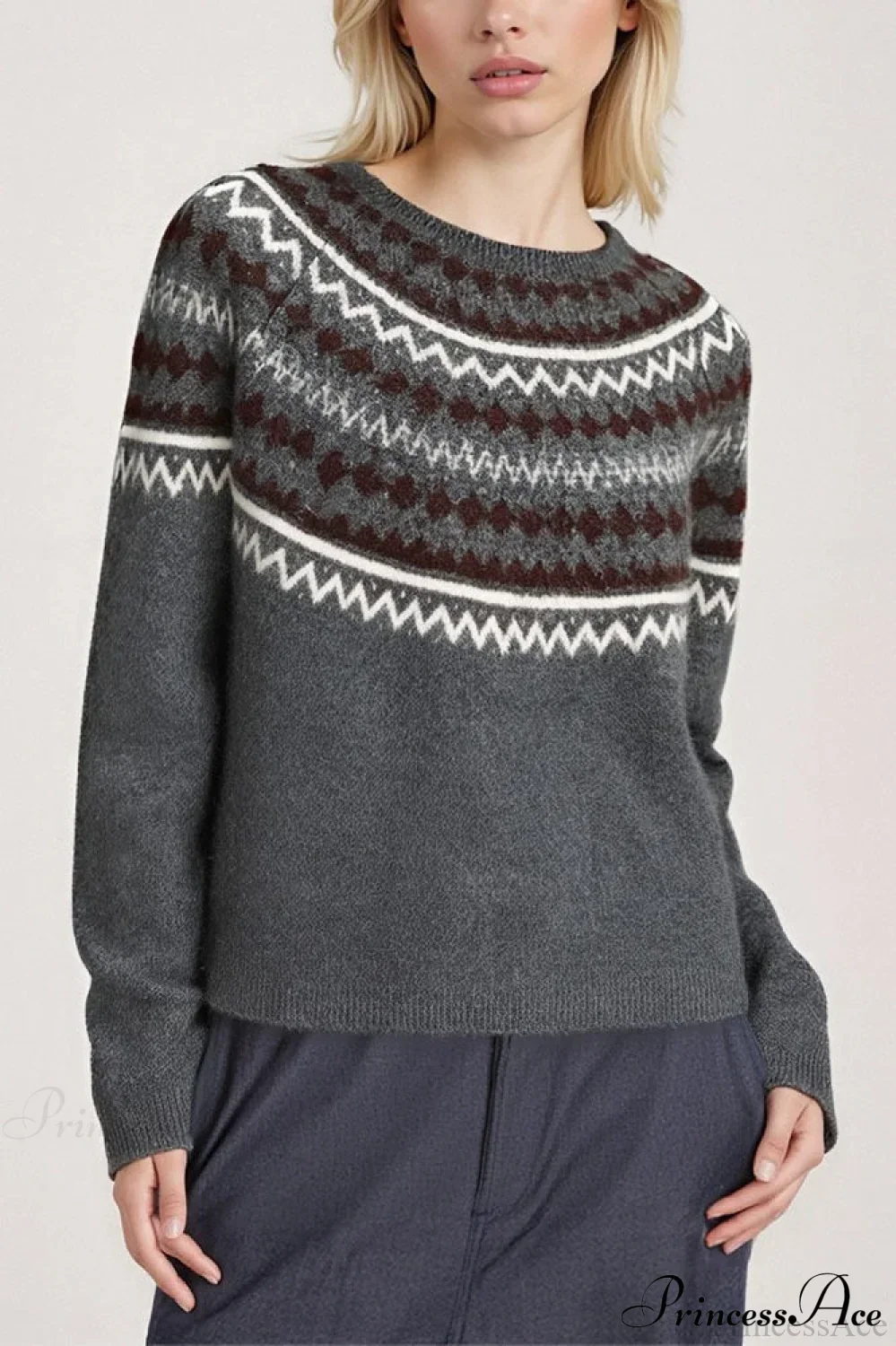 Lazy-Style Fair Isle Retro Versatile Crew-Neck Sweater - Image 6