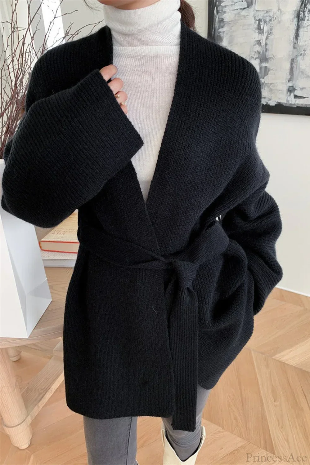 Lazy-Style Oversized Belted Knit Cardigan - Image 10
