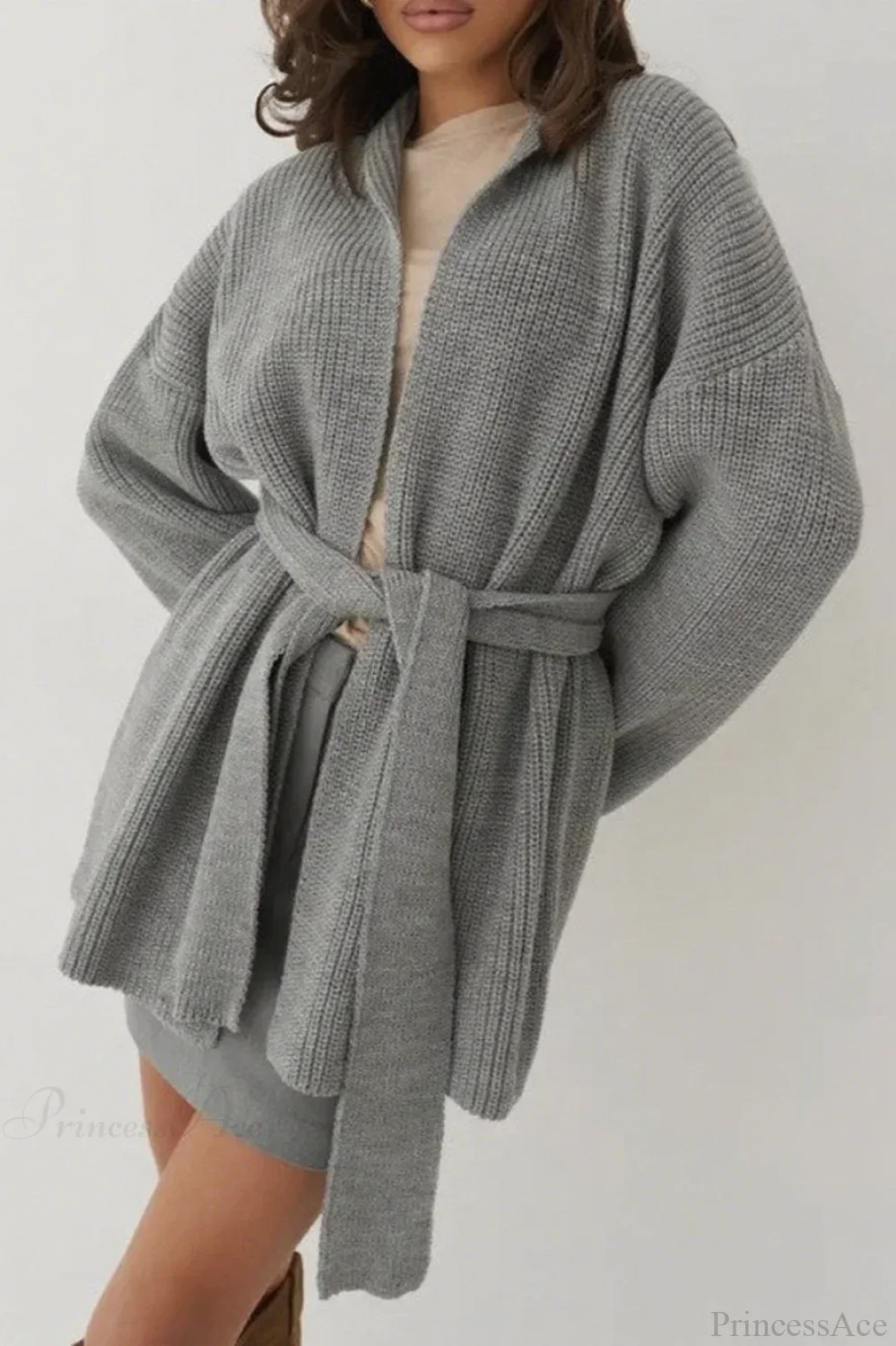 Lazy-Style Oversized Belted Knit Cardigan - Image 2