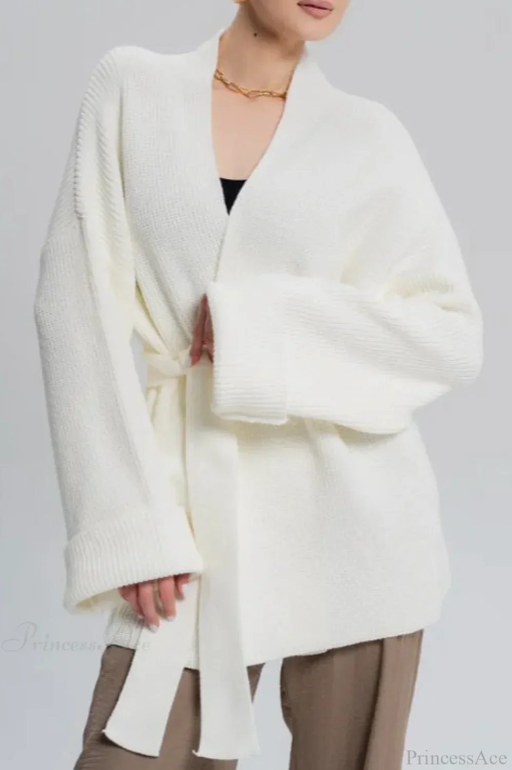 Lazy-Style Oversized Belted Knit Cardigan - Image 3