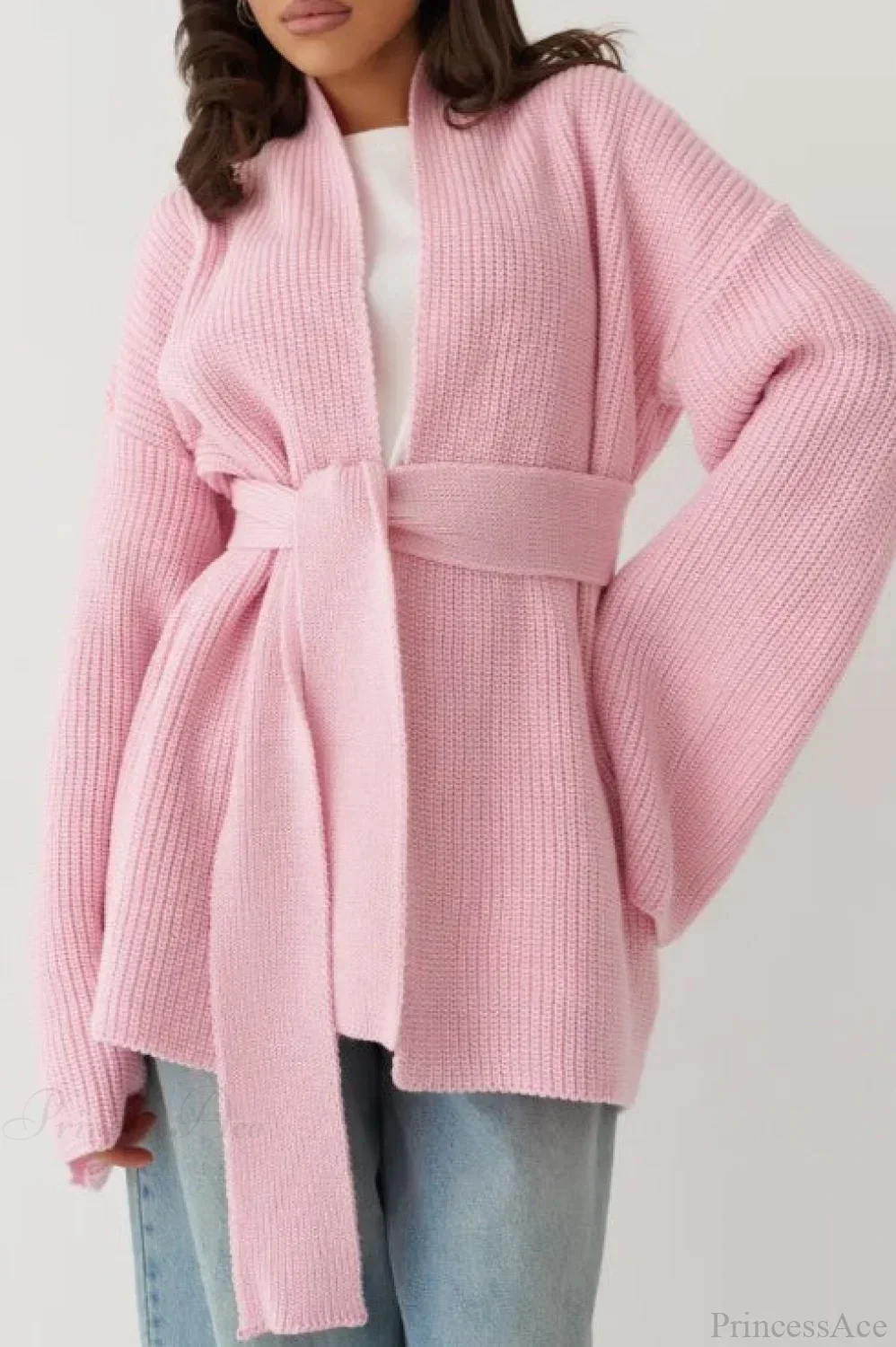 Lazy-Style Oversized Belted Knit Cardigan - Image 4