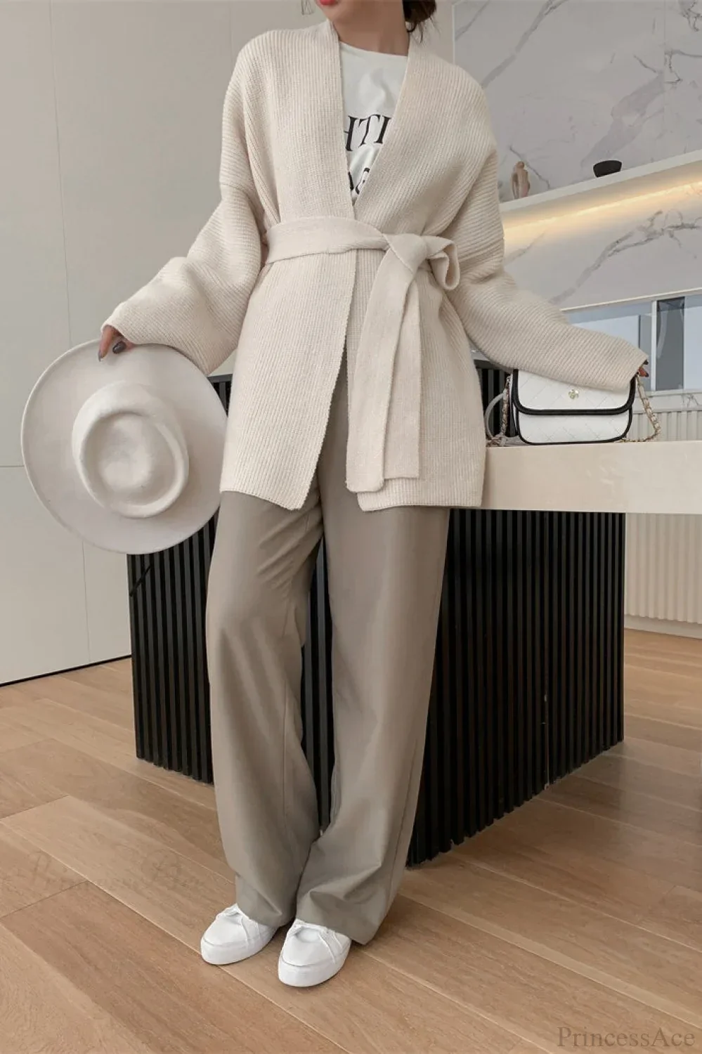 Lazy-Style Oversized Belted Knit Cardigan - Image 8