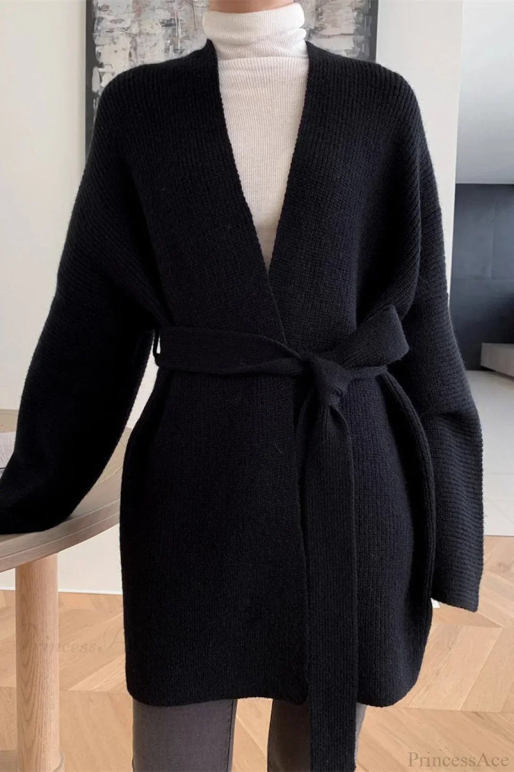 Lazy-Style Oversized Belted Knit Cardigan - Image 9