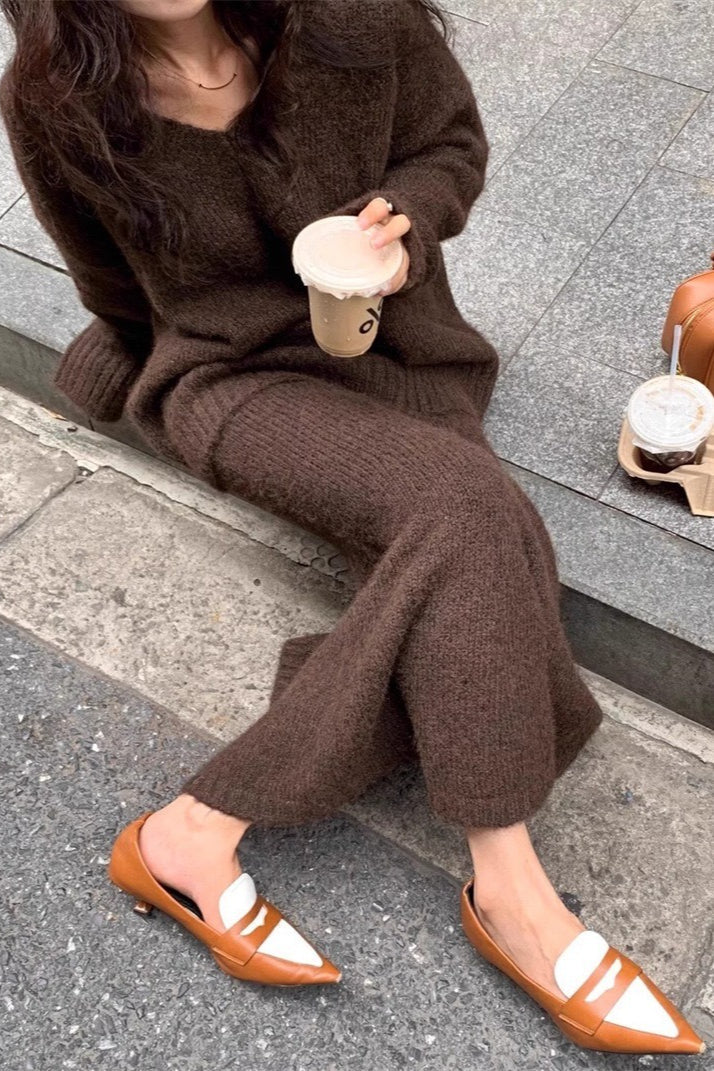 Lazy V-neck Knit Sweater Mermaid Skirt Two Piece Set - Image 2