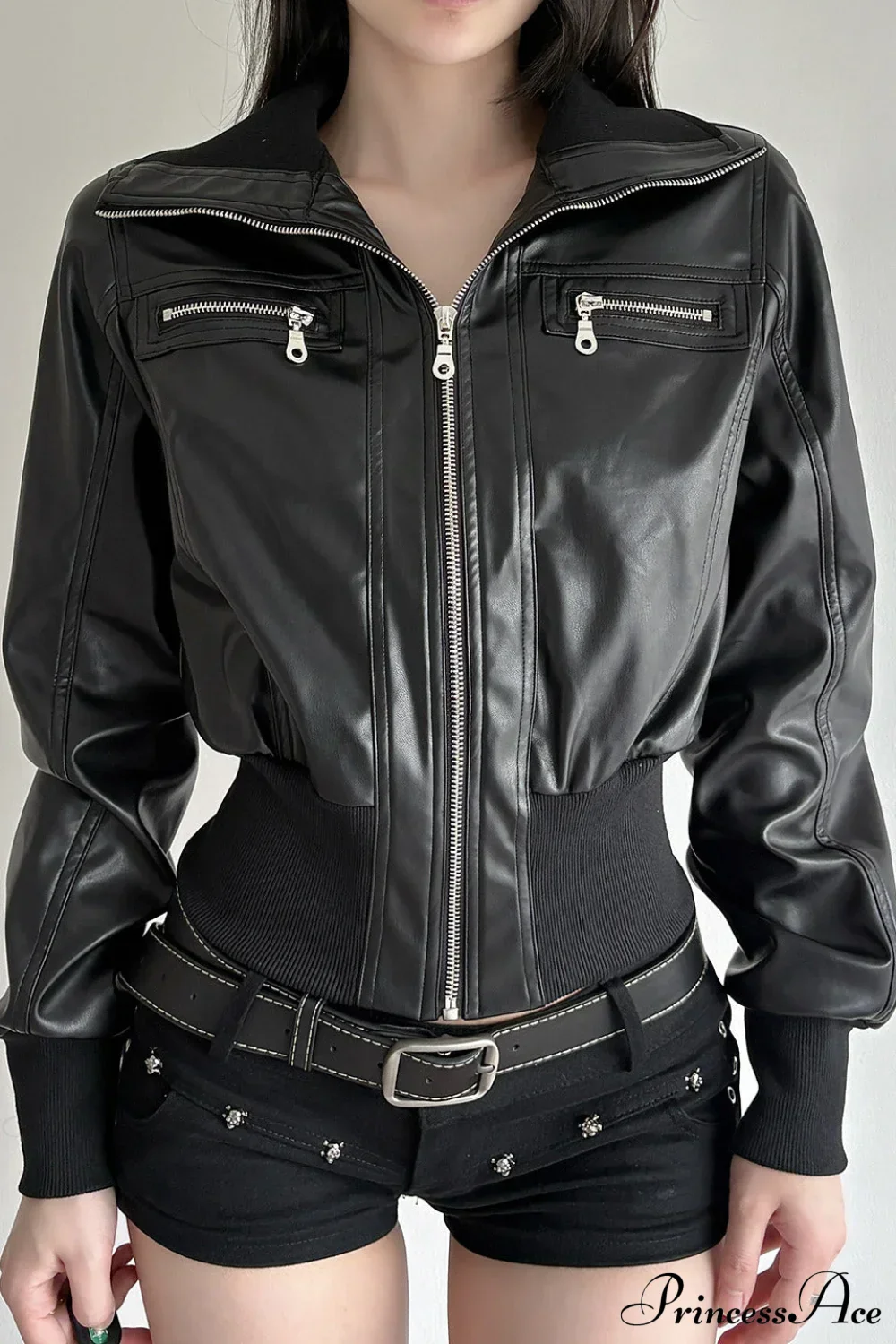 Leather Pocket Patchwork Dark Utility Jacket - Image 2