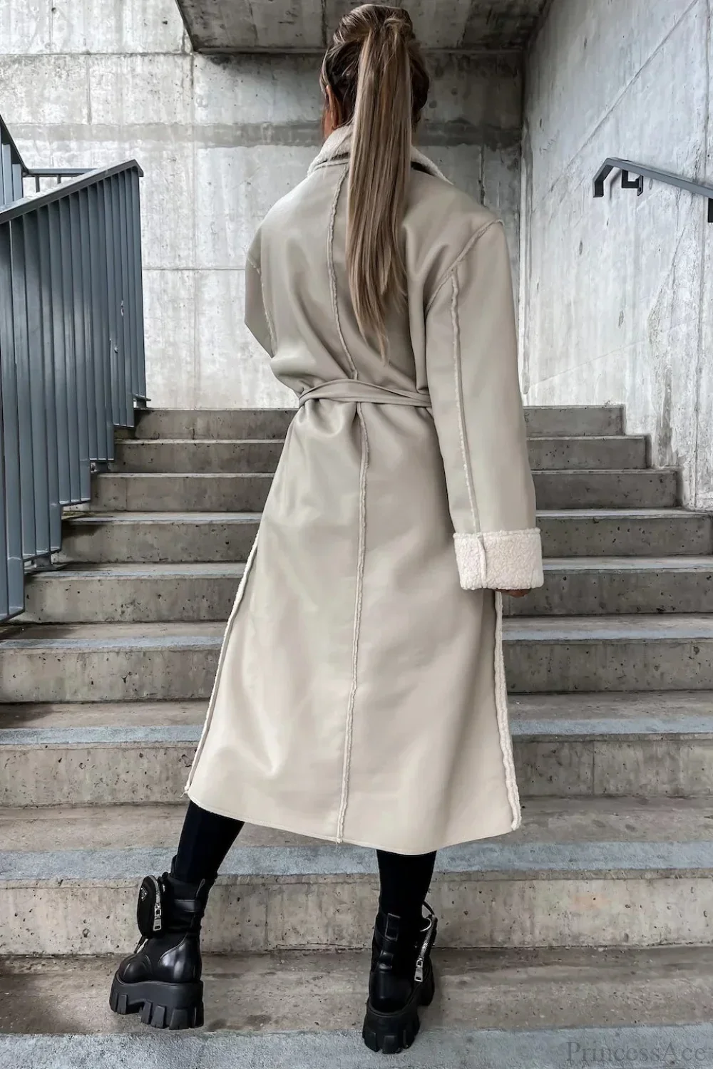 Leather Thickened Trench-Inspired Relaxed Tie Waist Overcoat - Image 10