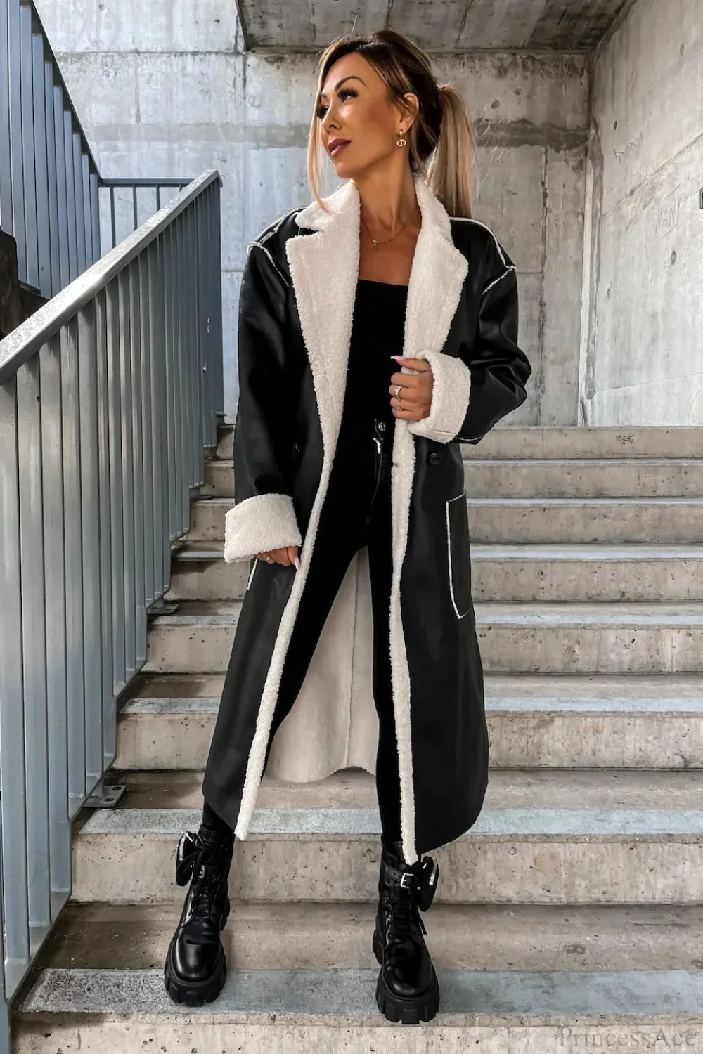 Leather Thickened Trench-Inspired Relaxed Tie Waist Overcoat - Image 3