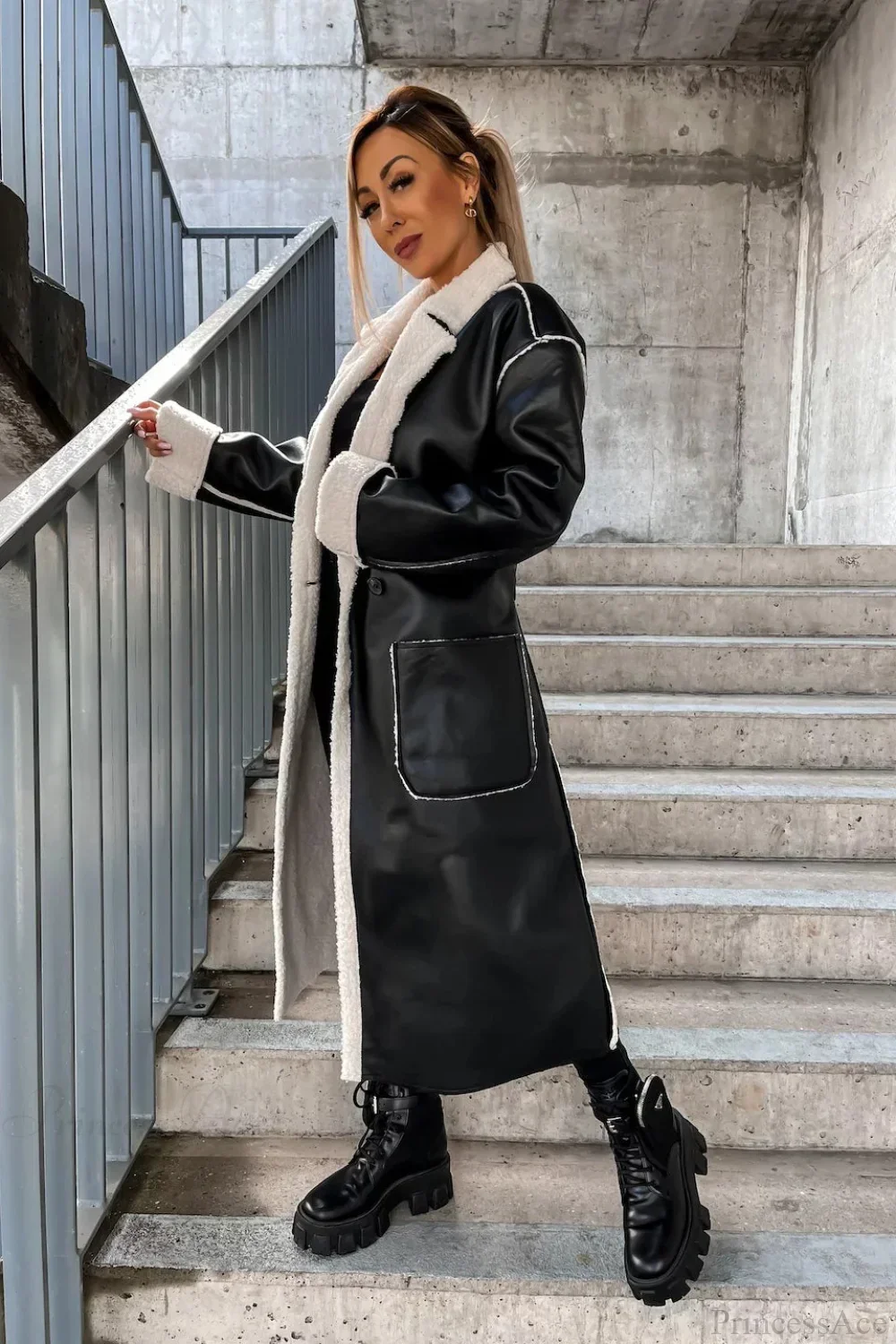 Leather Thickened Trench-Inspired Relaxed Tie Waist Overcoat - Image 4