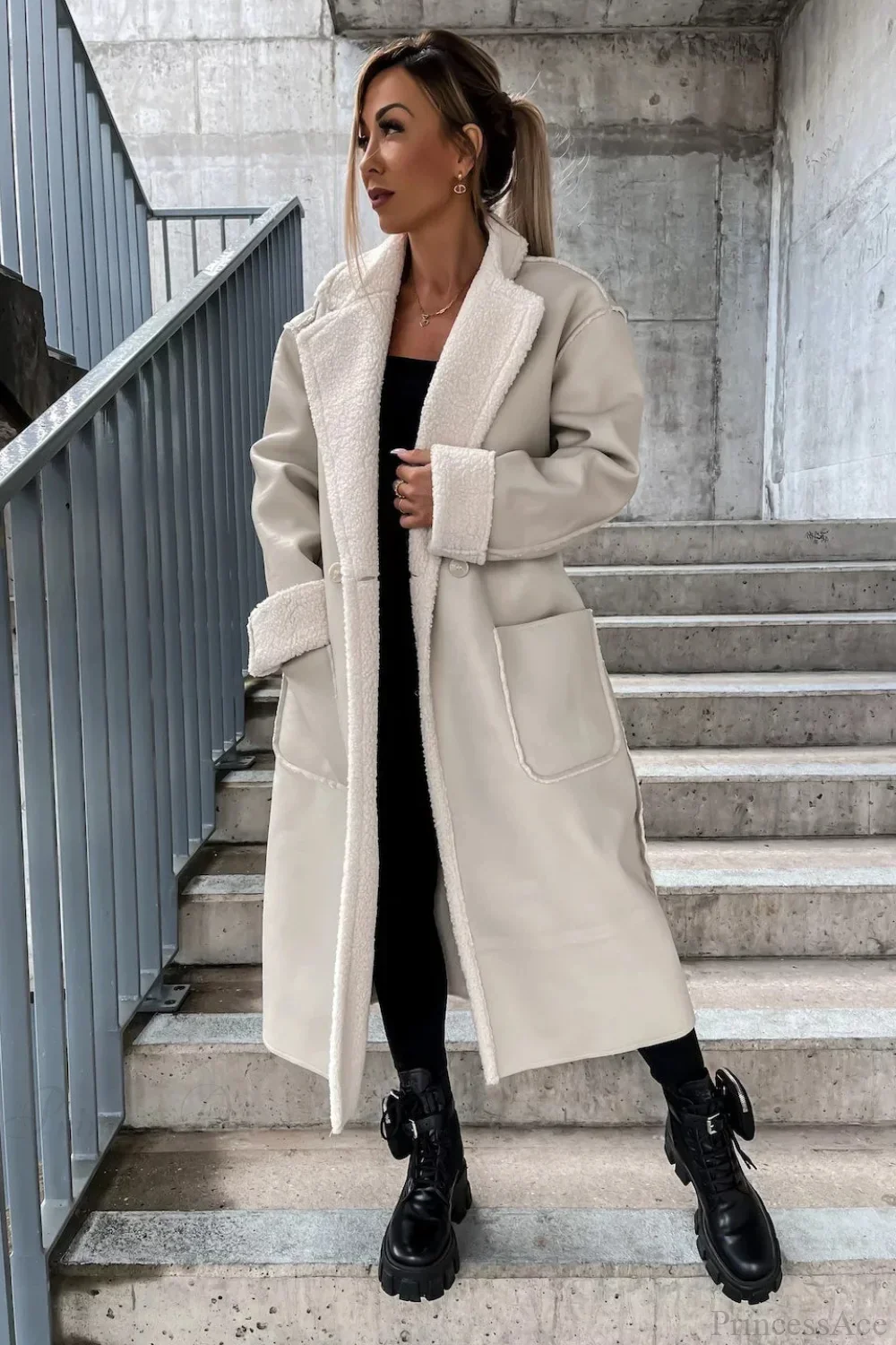 Leather Thickened Trench-Inspired Relaxed Tie Waist Overcoat - Image 5