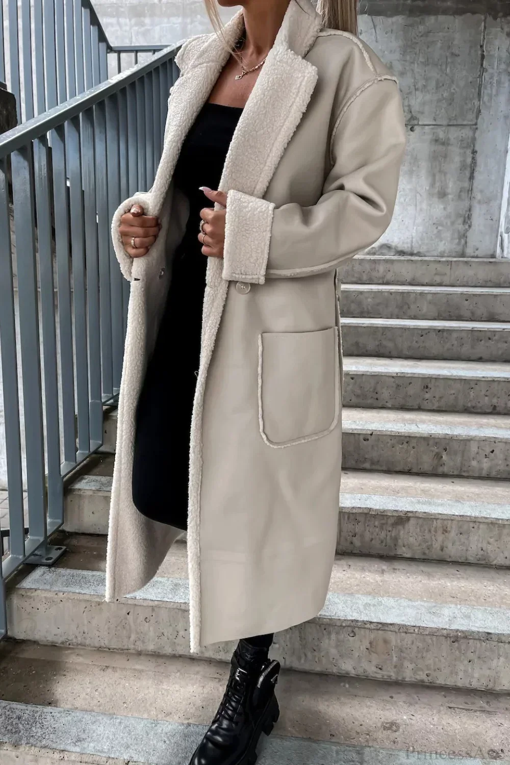Leather Thickened Trench-Inspired Relaxed Tie Waist Overcoat - Image 6