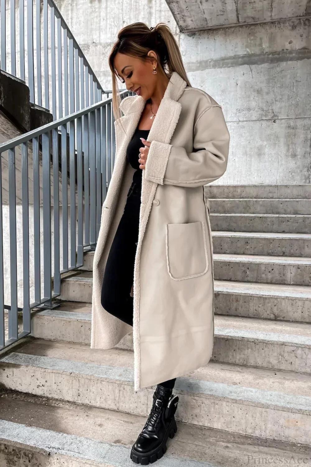 Leather Thickened Trench-Inspired Relaxed Tie Waist Overcoat - Image 7
