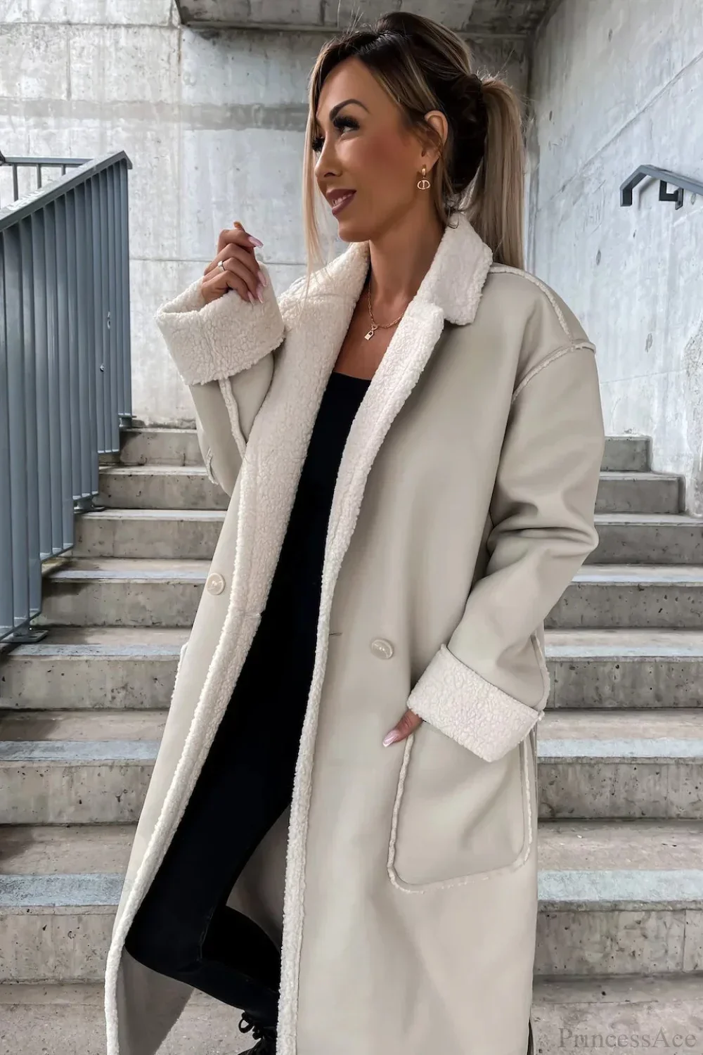 Leather Thickened Trench-Inspired Relaxed Tie Waist Overcoat - Image 8