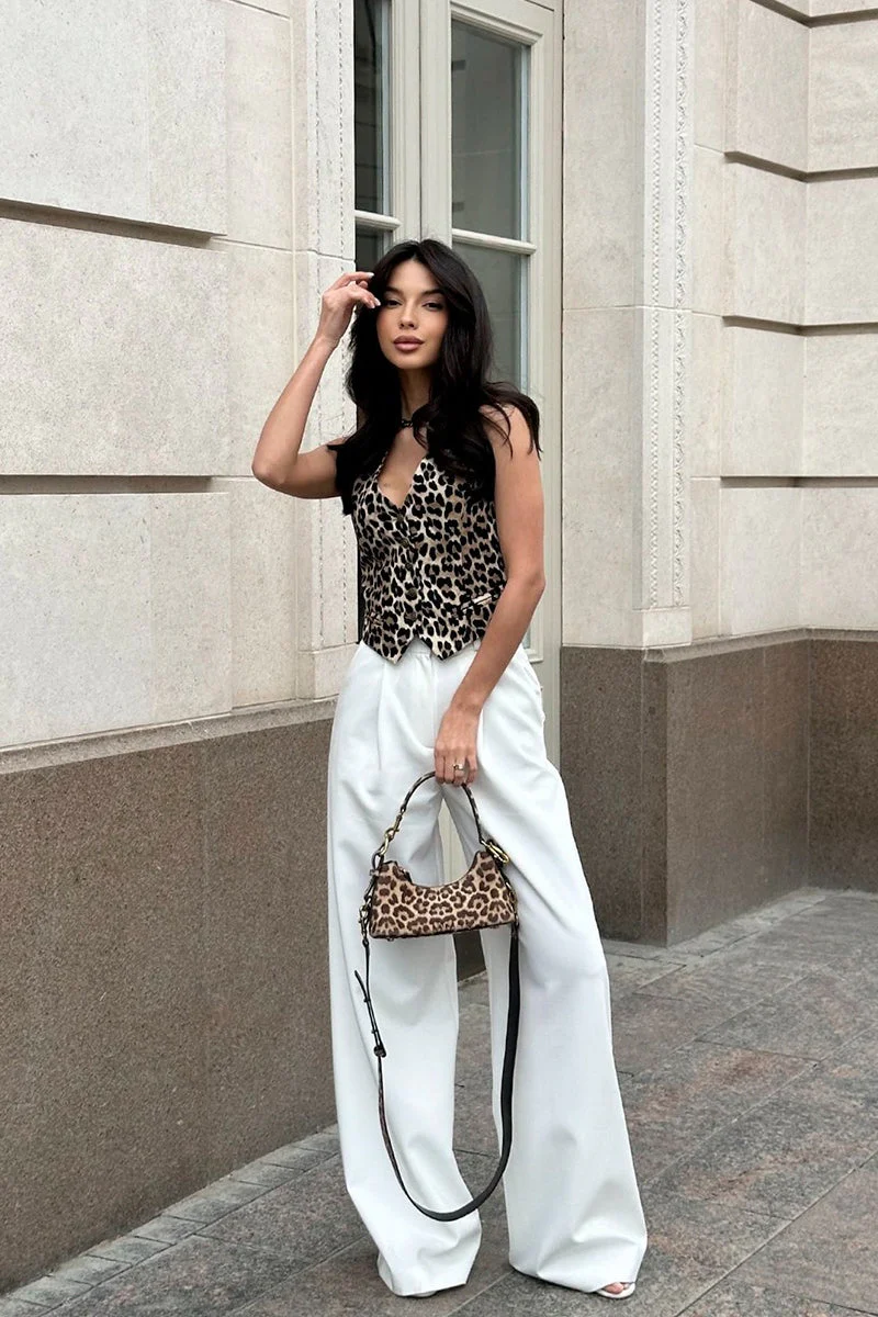 Leopard Halter Slim Button High-low Vest - Image 5