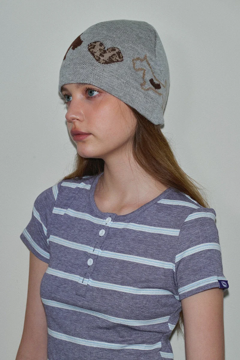 Leopard Heart Dog Pattern Wool Blend Knitted Hat - Image 2