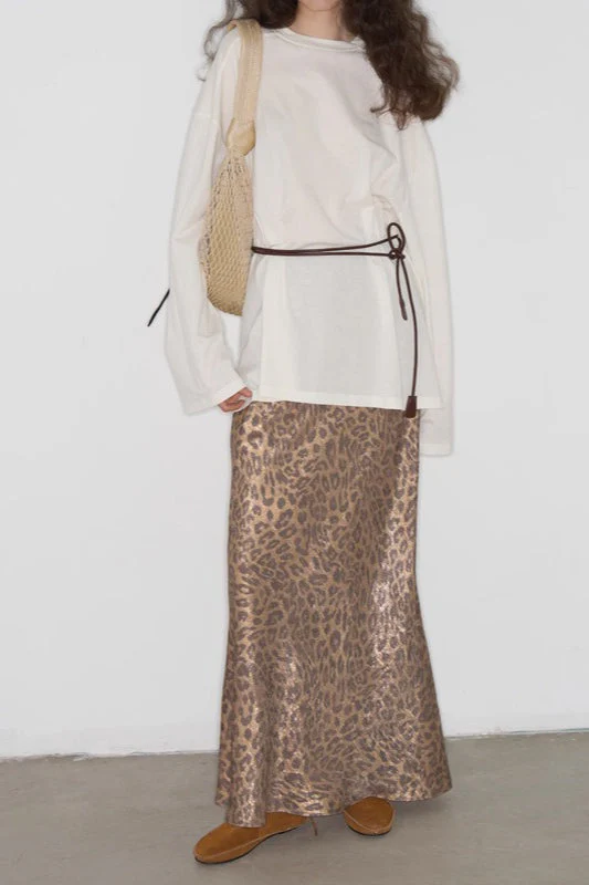 Leopard Print Elastic Waist Straight-Cut Maxi Skirt - Image 2