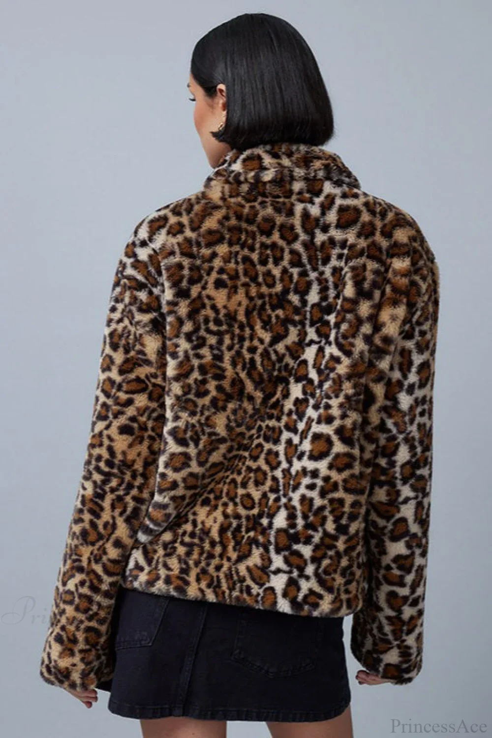 Leopard Print Faux Fur Collar Vintage Coat - Image 3
