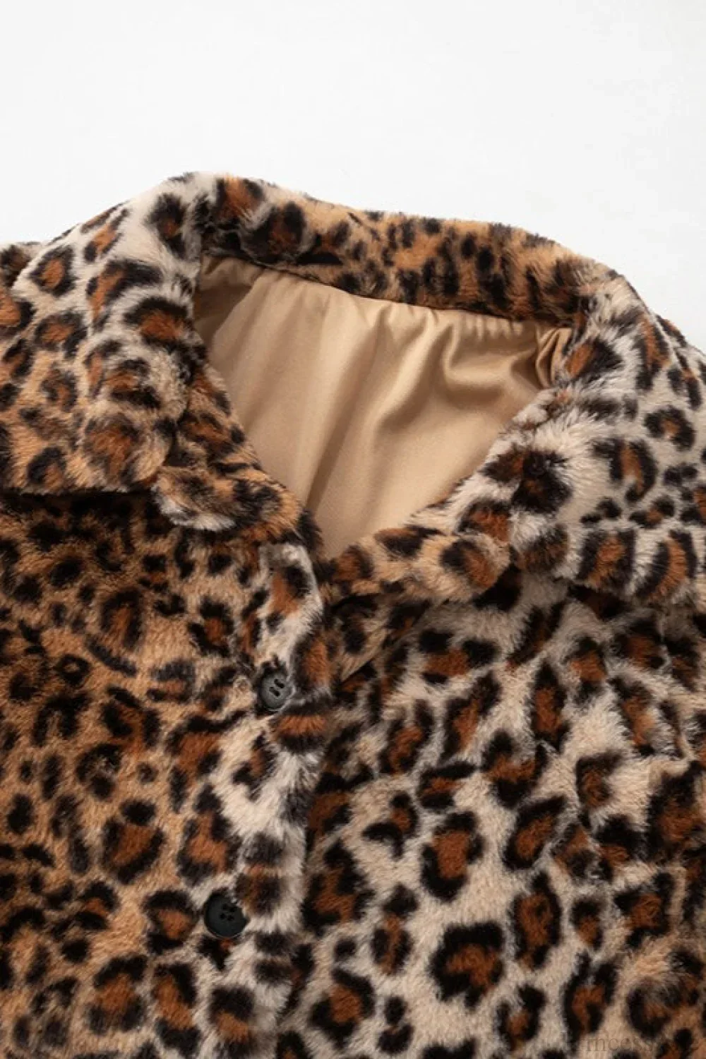 Leopard Print Faux Fur Collar Vintage Coat - Image 7