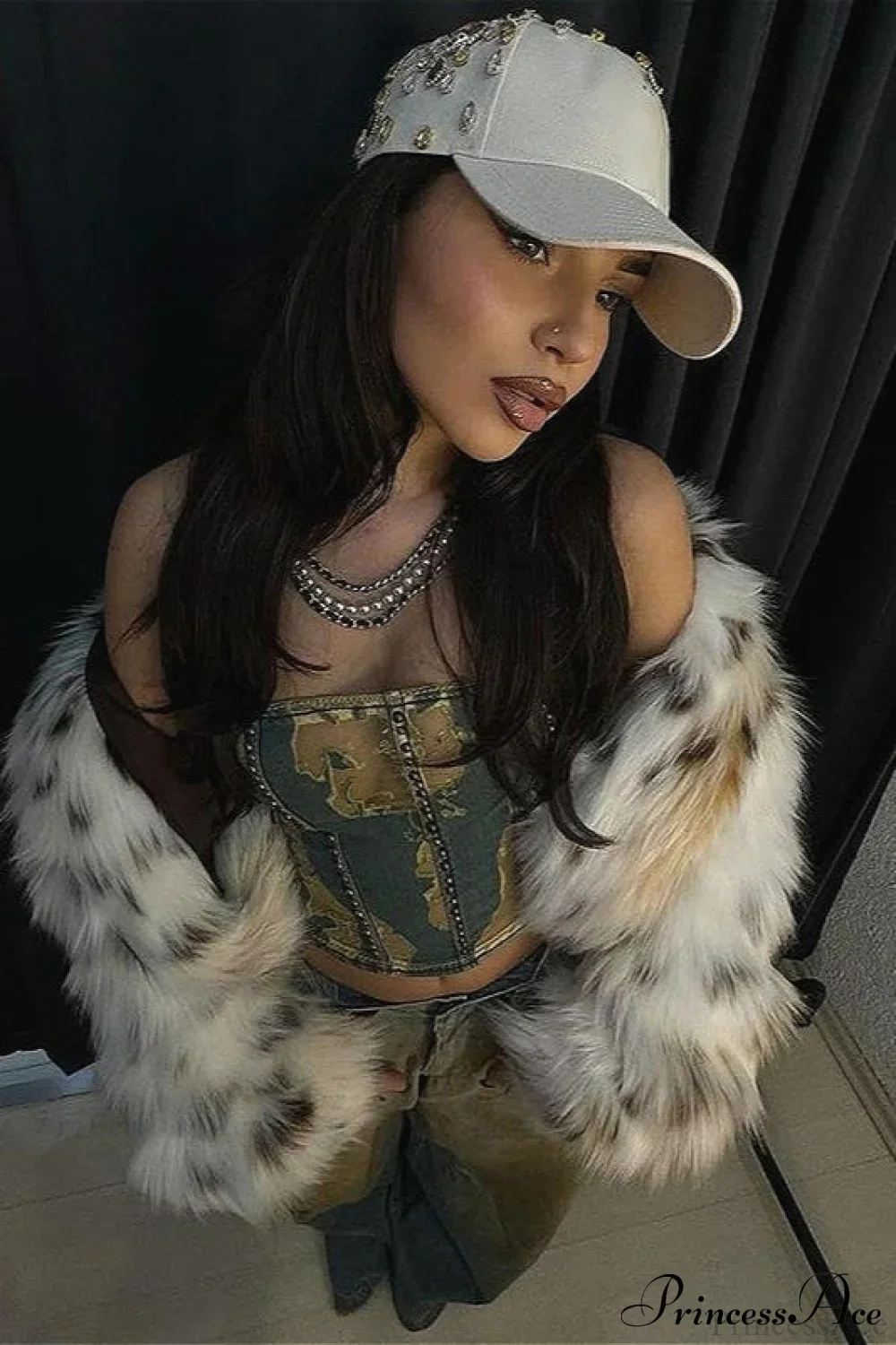 Leopard Print Faux Fur Long-Sleeve Warm Coat - Image 2