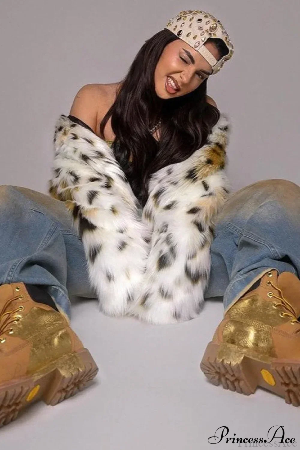 Leopard Print Faux Fur Long-Sleeve Warm Coat - Image 4