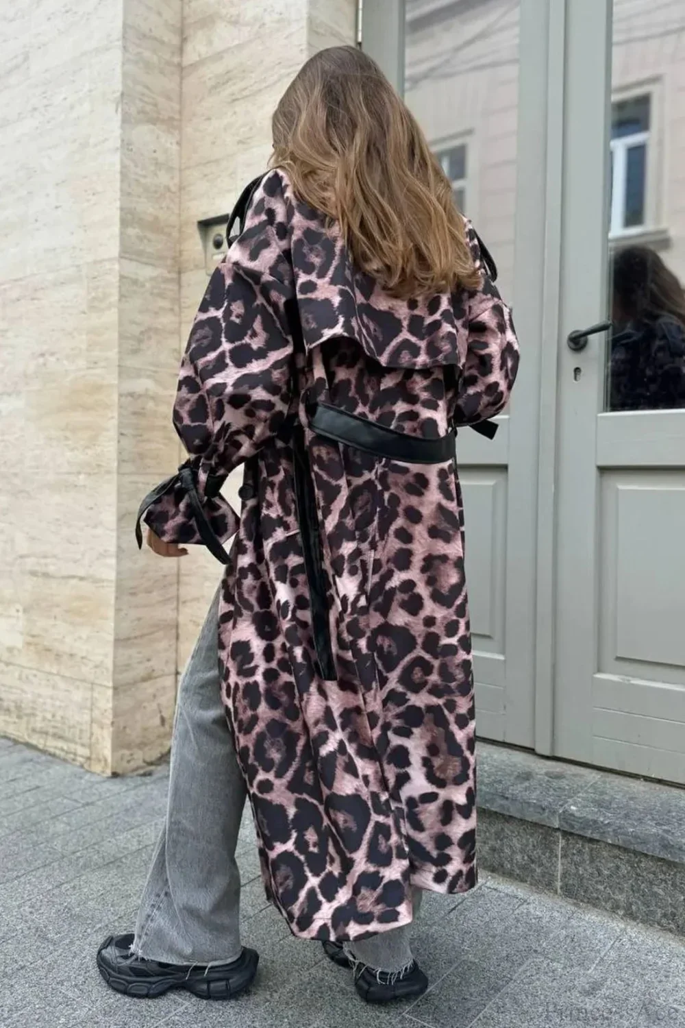 Leopard Print Faux Leather Oversized Elegant Longline Overcoat - Image 4