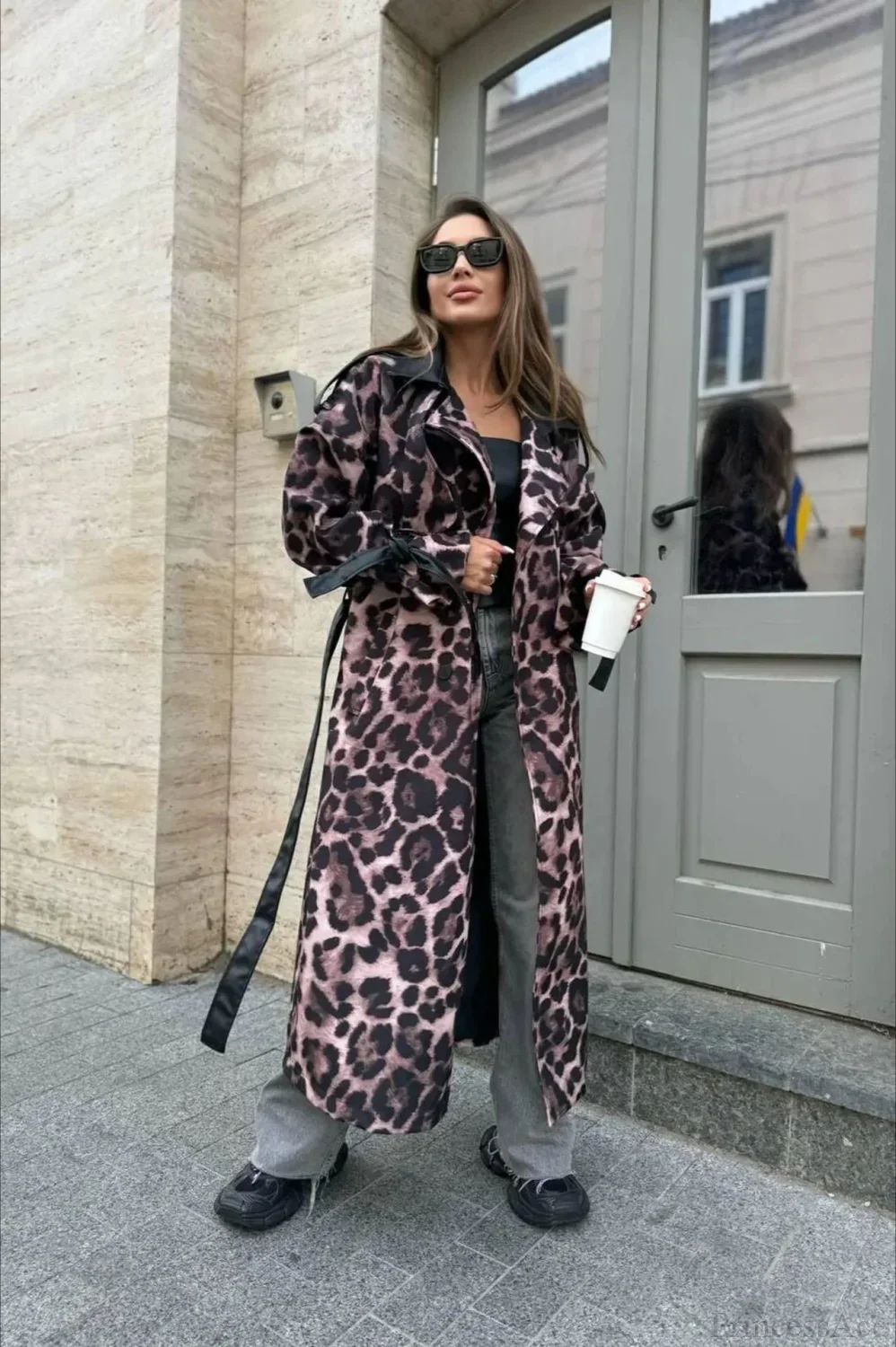 Leopard Print Faux Leather Oversized Elegant Longline Overcoat - Image 5