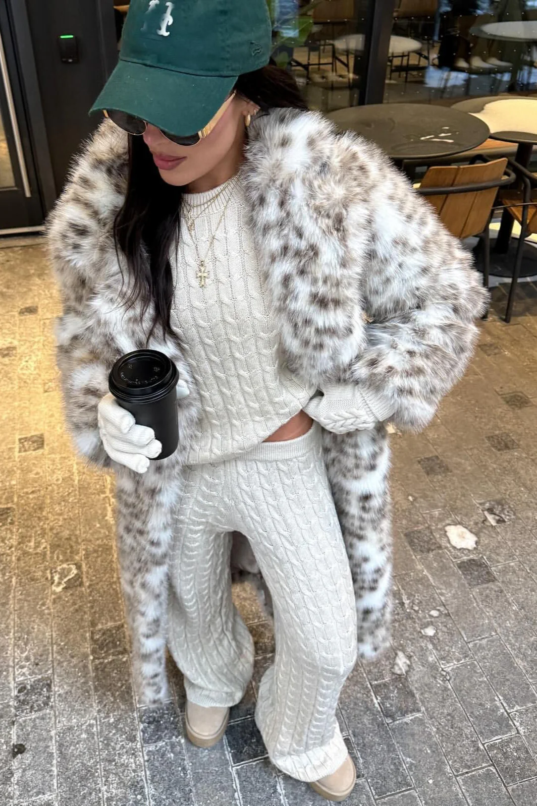 Leopard Print Faux Mink Fur Eco Long Blazer Collar Overcoat - Image 6
