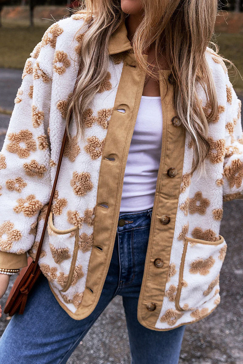 Leopard Print Fleece Lapel Long Sleeve Coat - Image 2