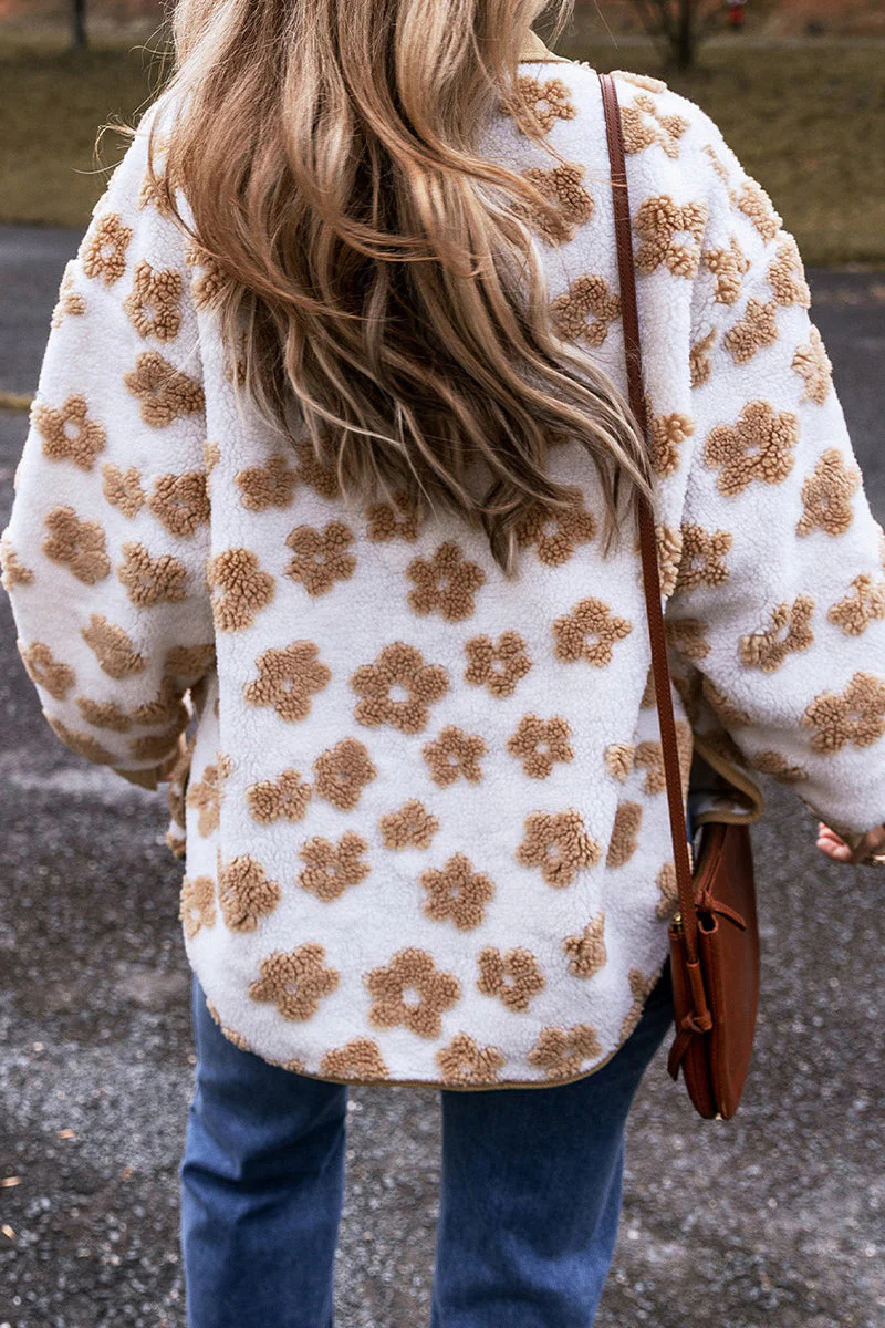 Leopard Print Fleece Lapel Long Sleeve Coat - Image 3