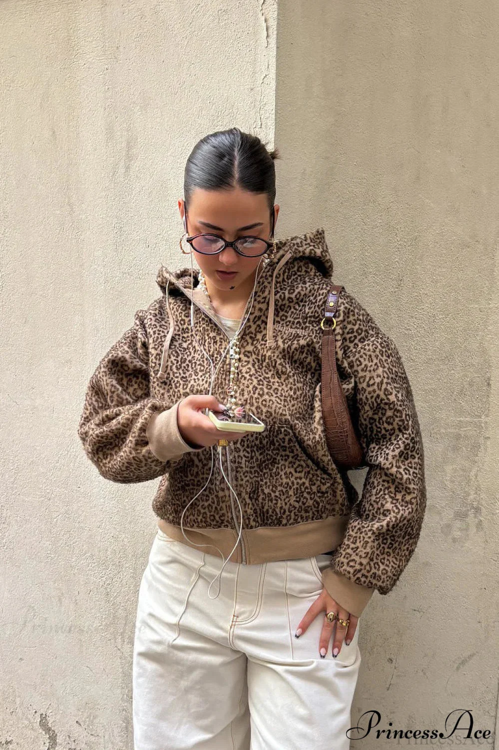 Leopard Print Fuzzy Zip Hoodie - Image 2