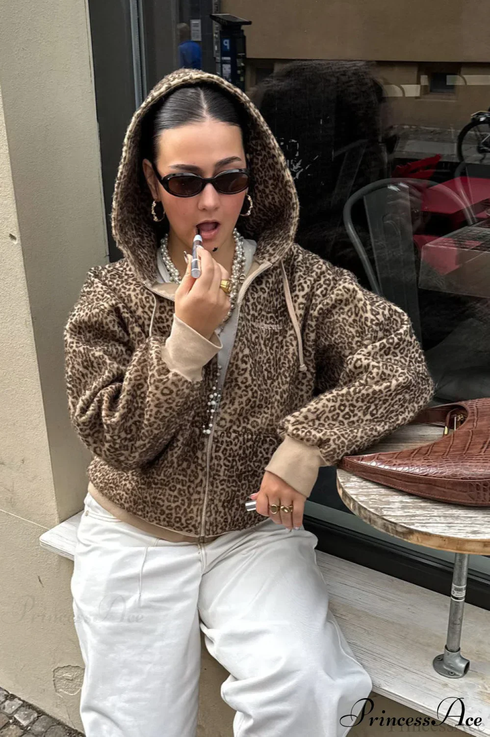 Leopard Print Fuzzy Zip Hoodie - Image 3