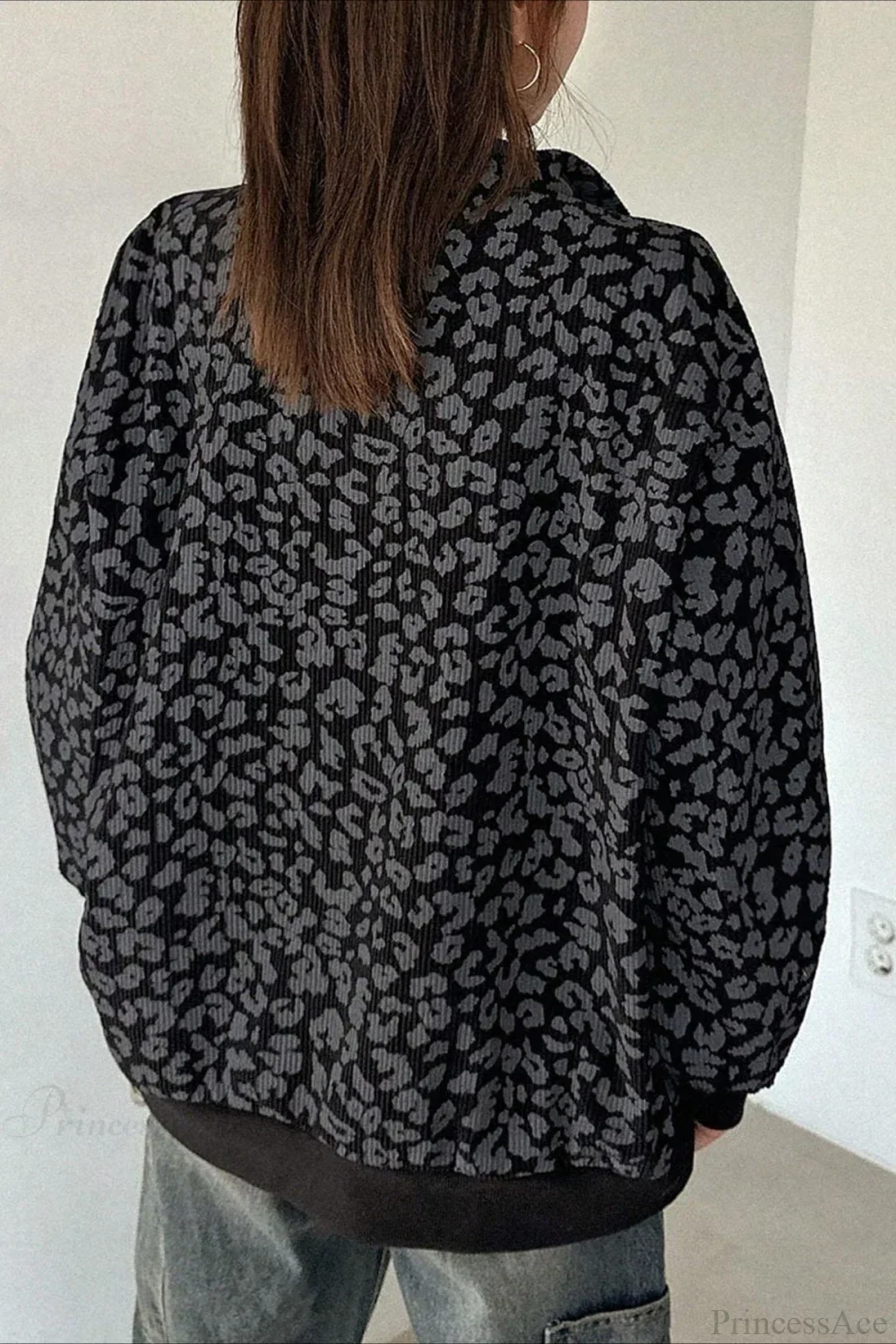 Leopard Print Half-Zip V-Neck Long Sleeve Sweatshirt - Image 9