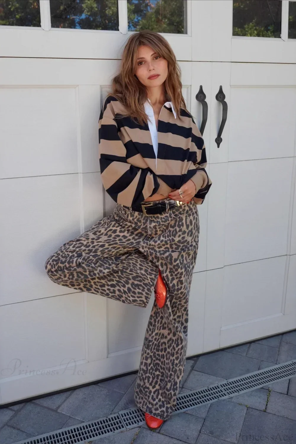 Leopard Print High Waist Straight Leg Denim Jeans - Image 3