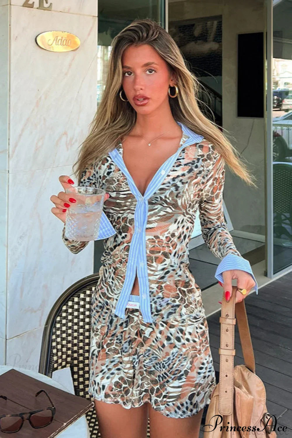 Leopard Print Panel Long Sleeve Blouse - Image 3
