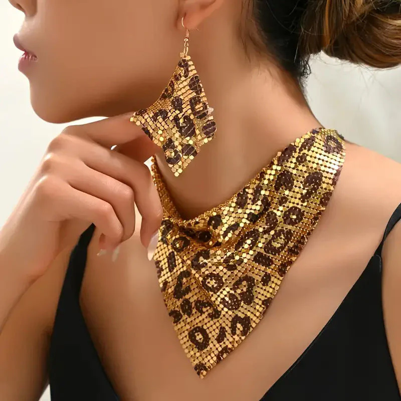 Leopard Print Sequin Triangle Scarf NeckLace - Image 2