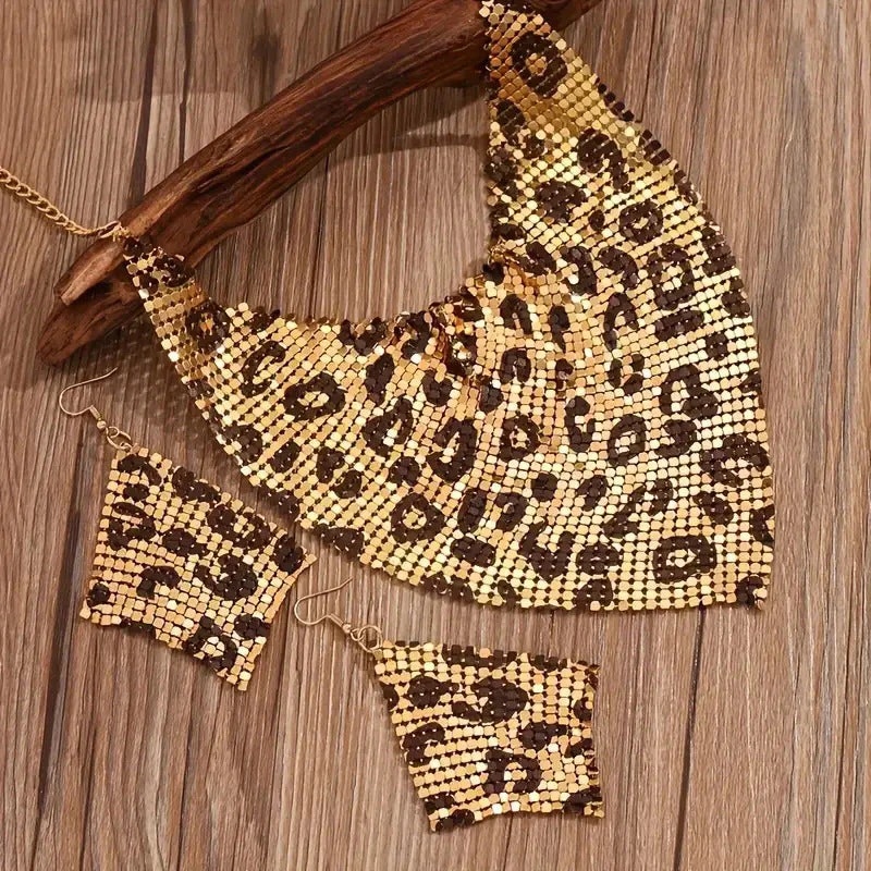 Leopard Print Sequin Triangle Scarf NeckLace - Image 3