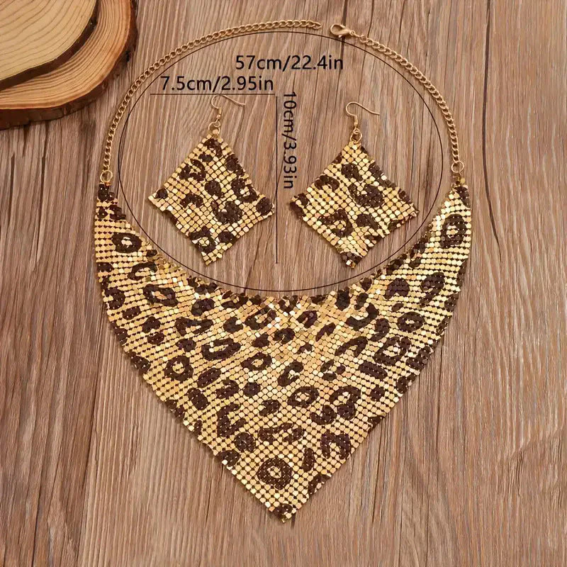 Leopard Print Sequin Triangle Scarf NeckLace - Image 4