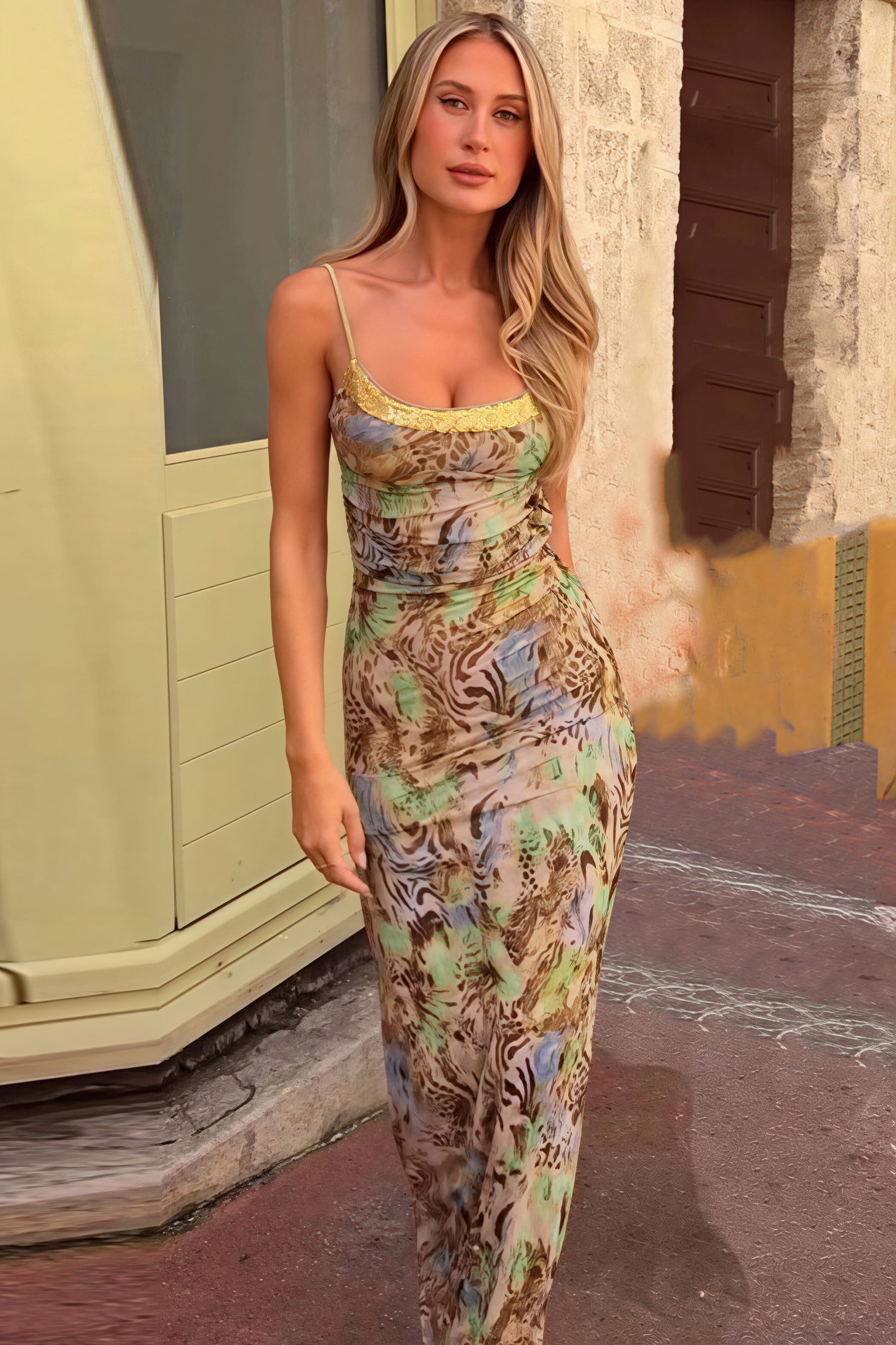 Leopard Print Sexy Cutout Backless Cami Maxi Dress - Image 2