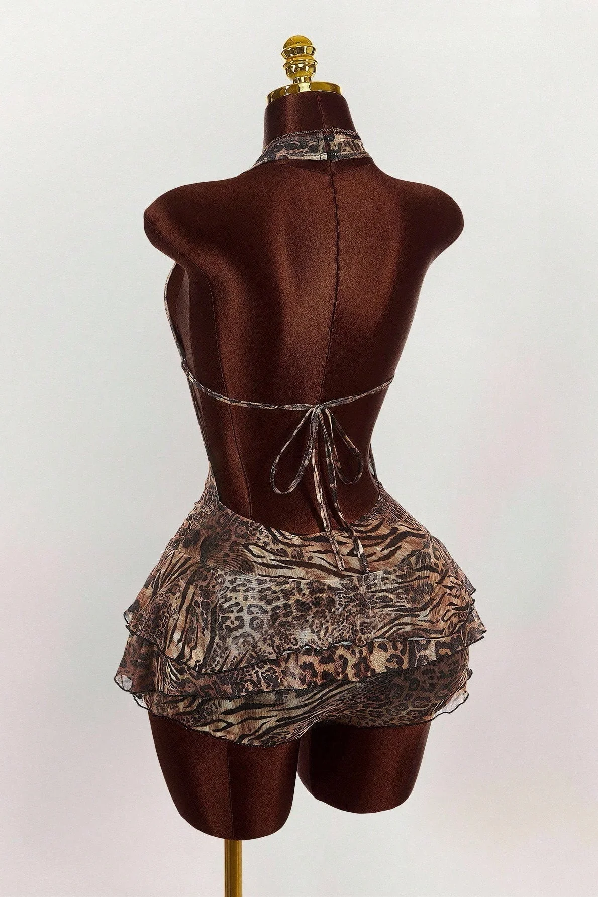 Leopard Print Sexy Halter Tie Tiered Mini Dress - Image 5