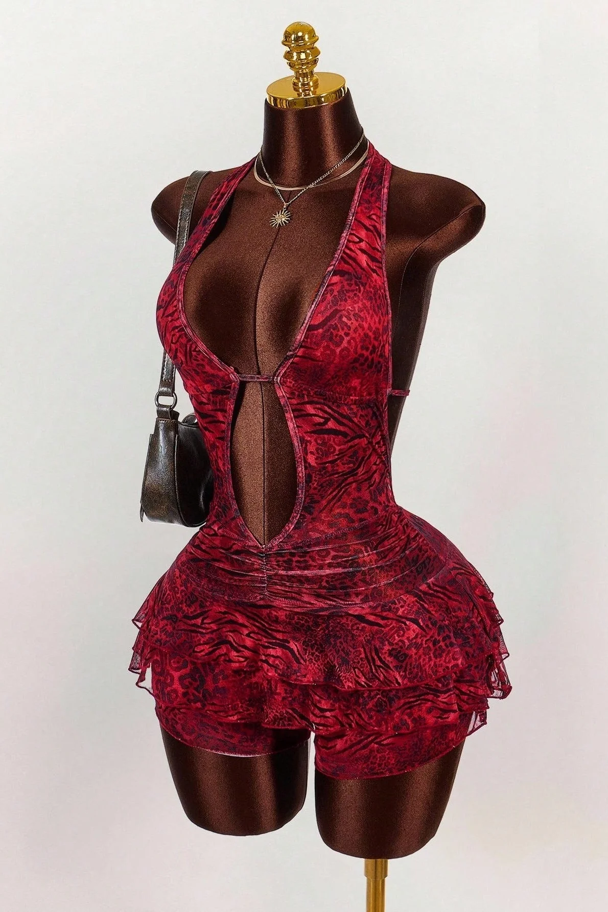 Leopard Print Sexy Halter Tie Tiered Mini Dress - Image 7